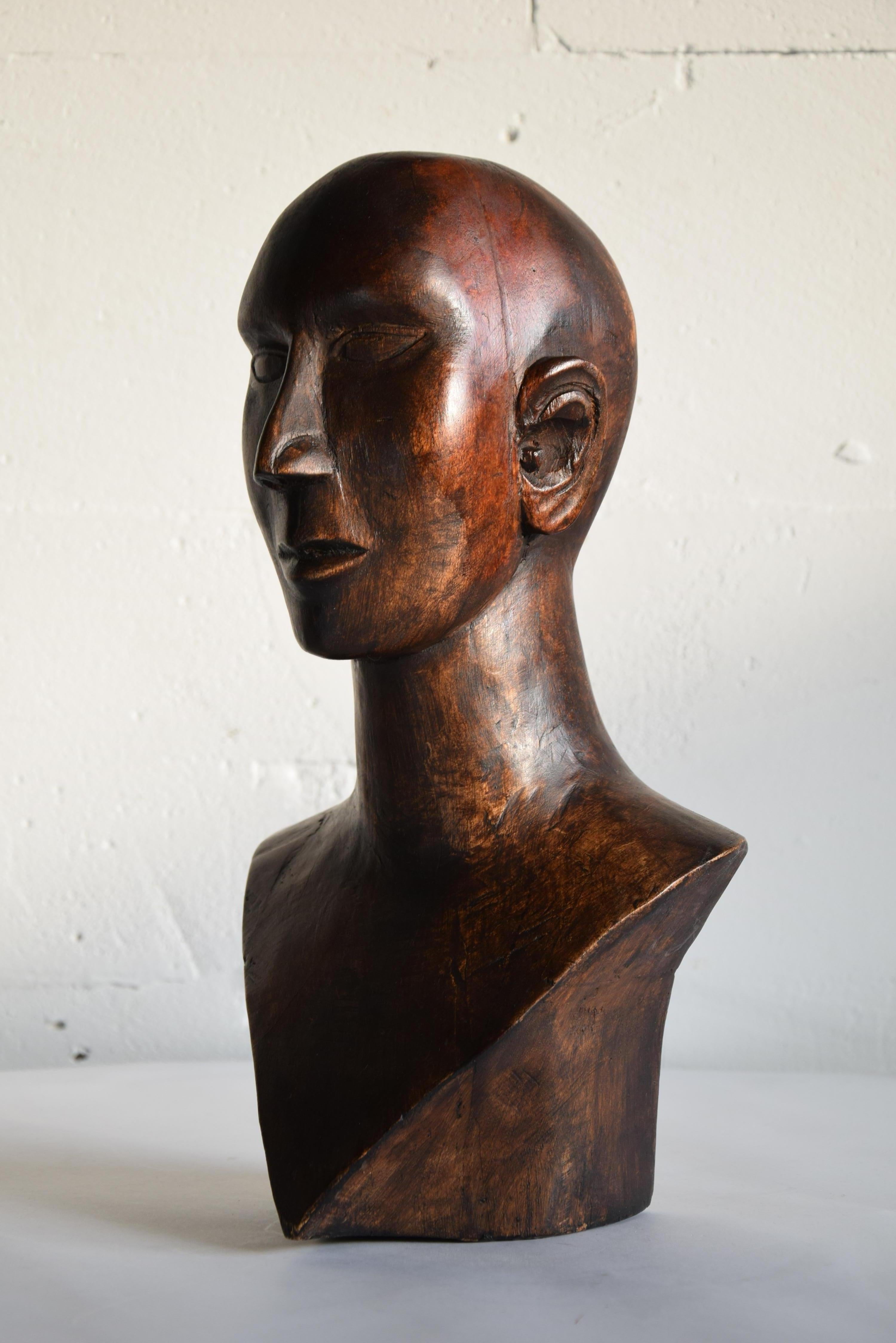 Mid-century Masculine Wooden Sculpture Testa For Sale 6