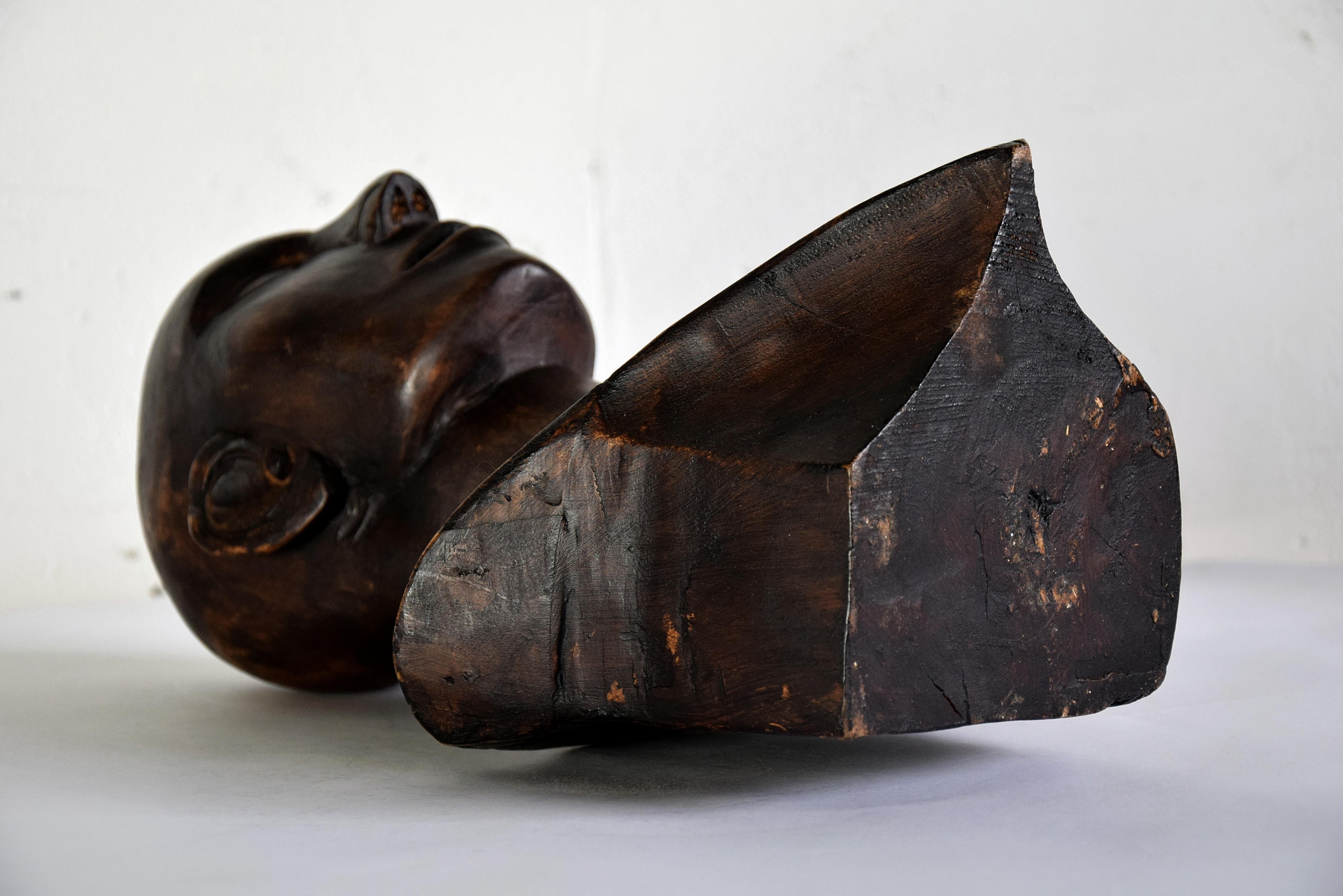 Mid-century Masculine Wooden Sculpture Testa For Sale 1