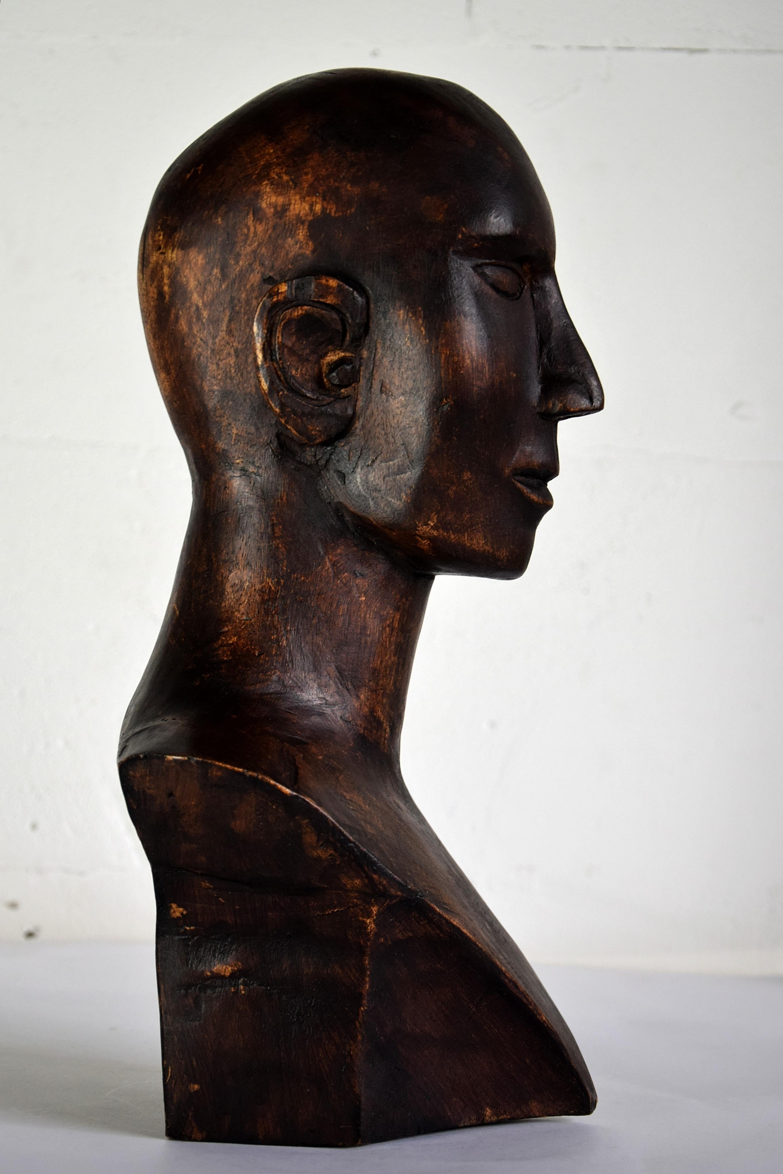 Mid-century Masculine Wooden Sculpture Testa For Sale 2