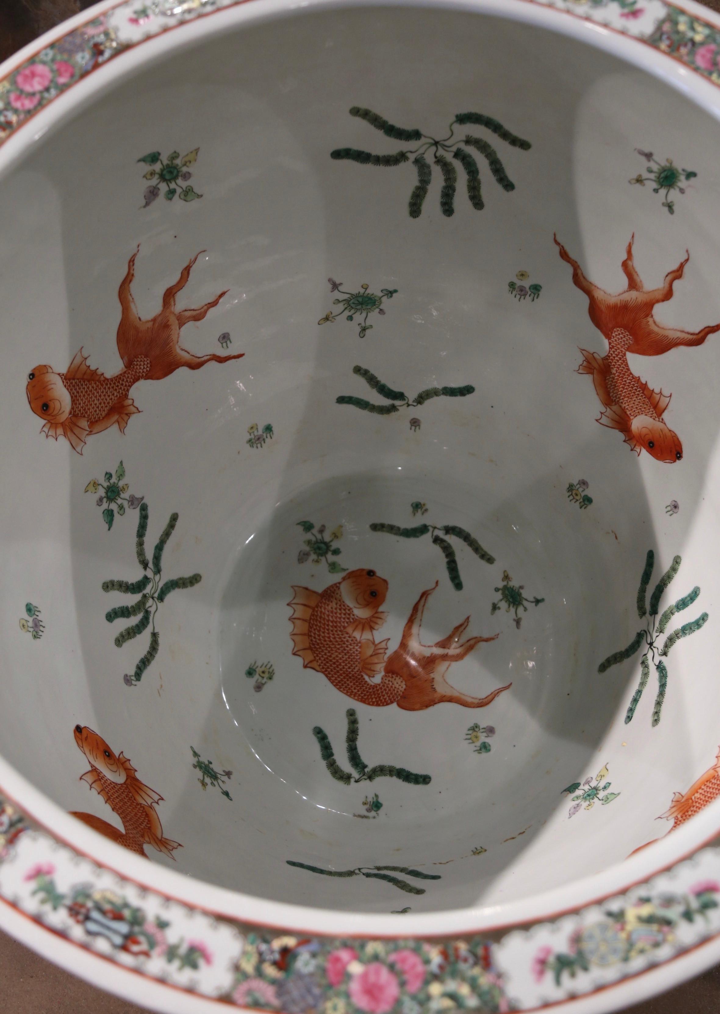Mid-Century Massive Chinese Export Hand Painted Porcelain Fish Bowl  4