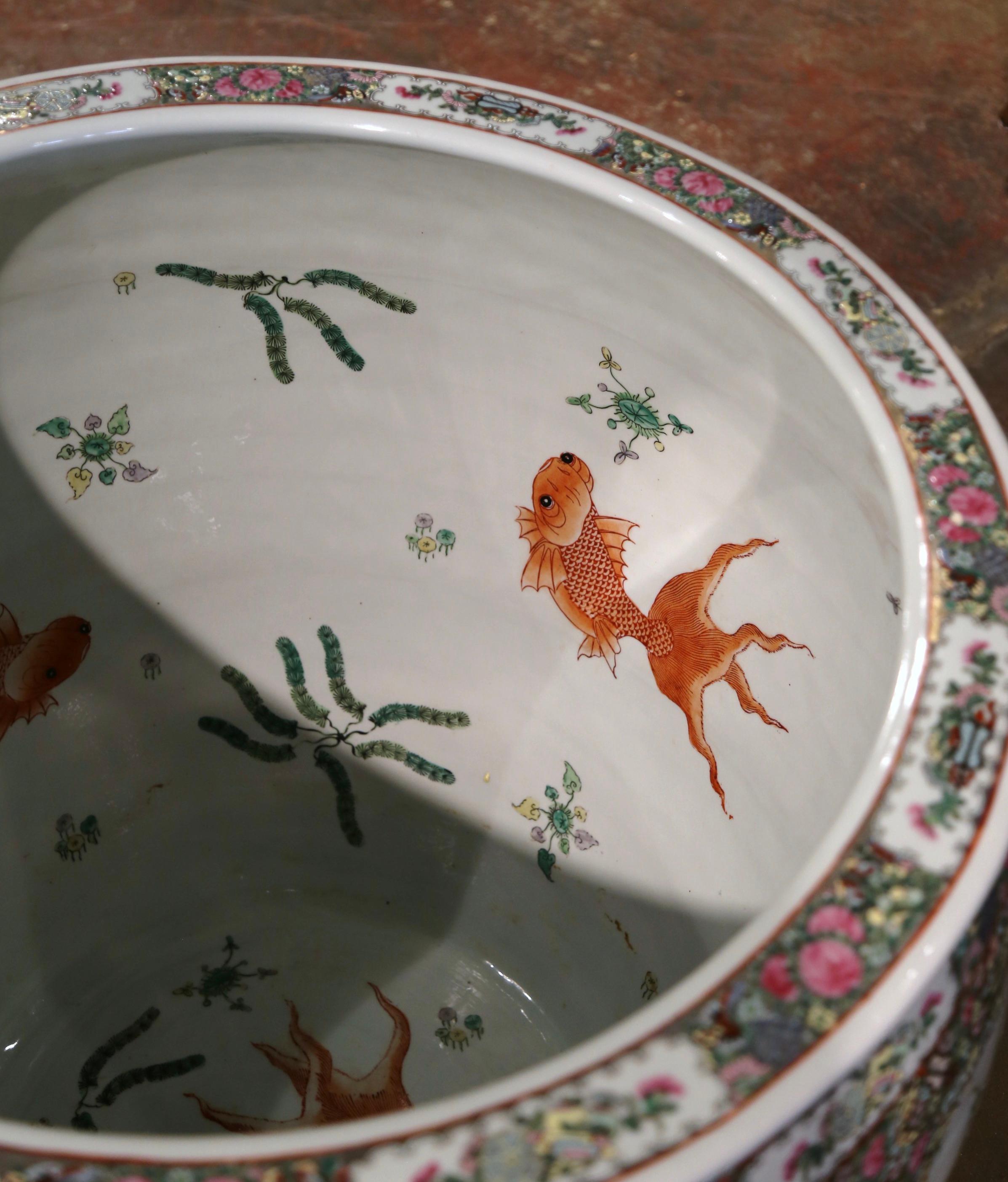 Mid-Century Massive Chinese Export Hand Painted Porcelain Fish Bowl  5