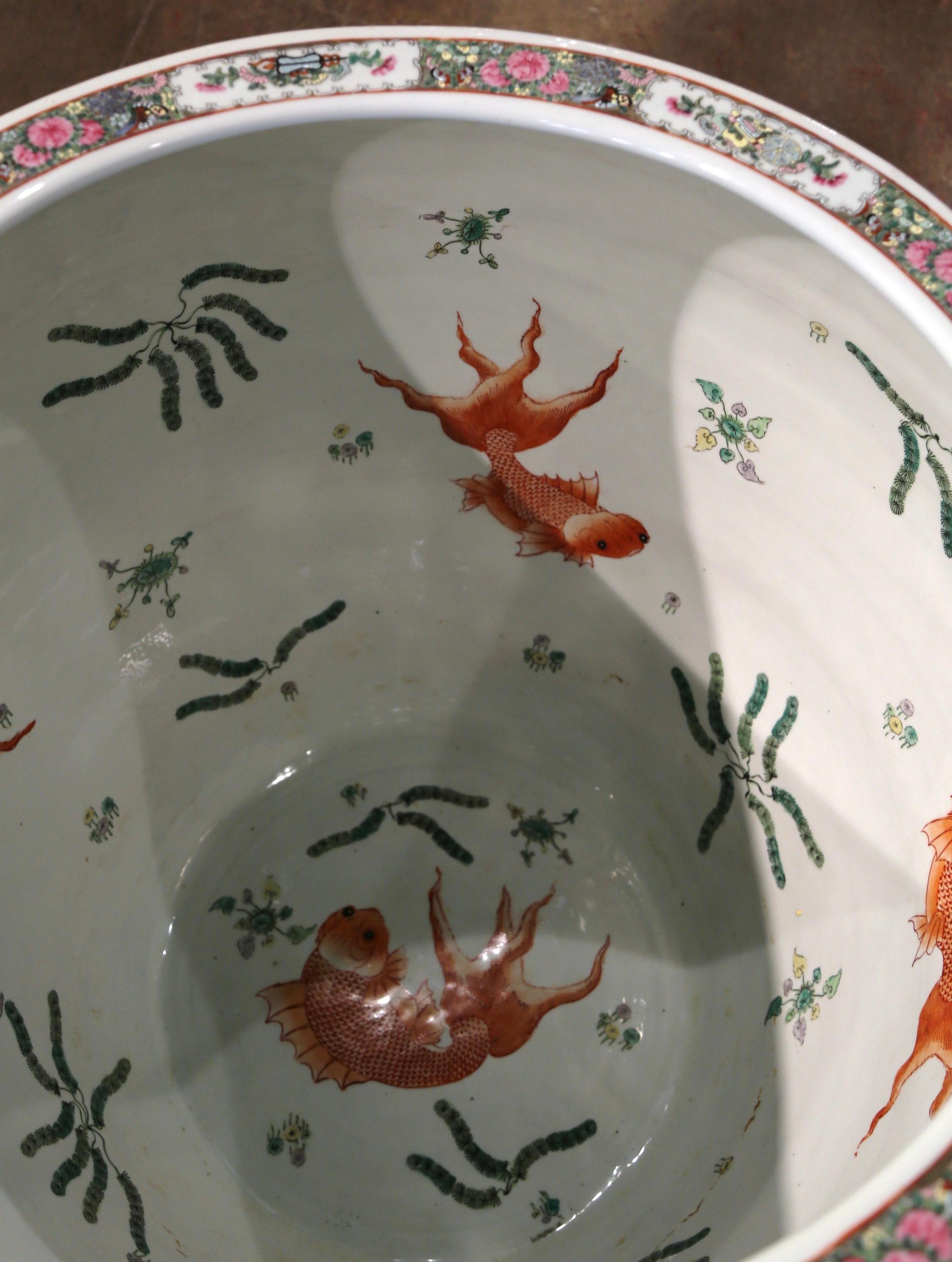 Mid-Century Massive Chinese Export Hand Painted Porcelain Fish Bowl  3