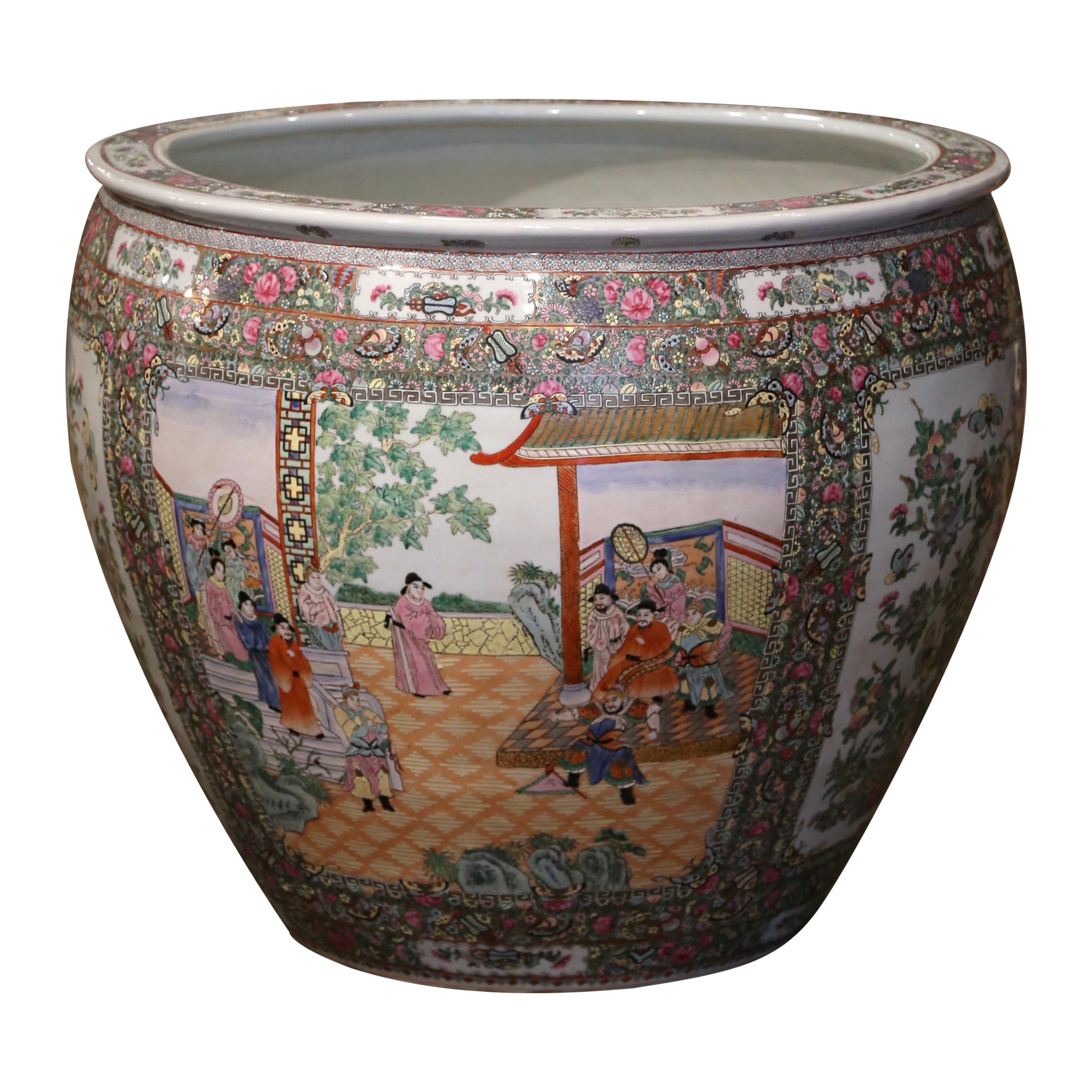 Mid-Century Massive Chinese Export Hand Painted Porcelain Fish Bowl