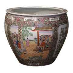 Mid-Century Massive Chinese Export Hand Painted Porcelain Fish Bowl