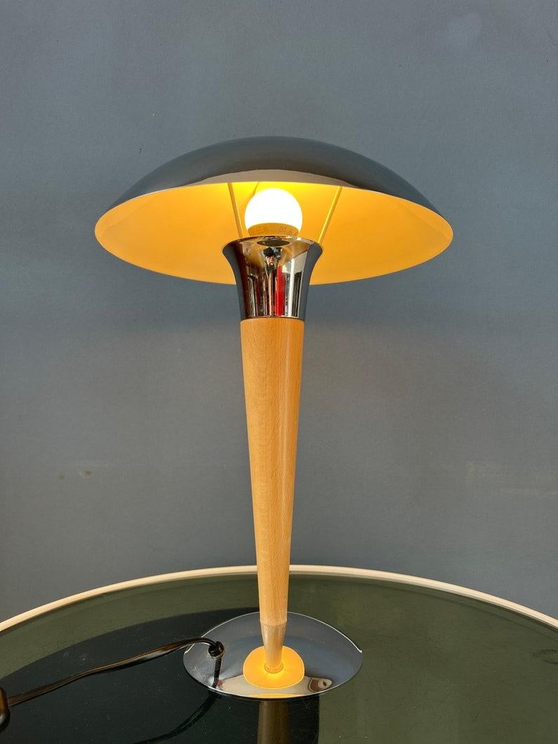 Mid Century Massive Chrome Mushroom Table Lamp, 1970s In Excellent Condition For Sale In ROTTERDAM, ZH
