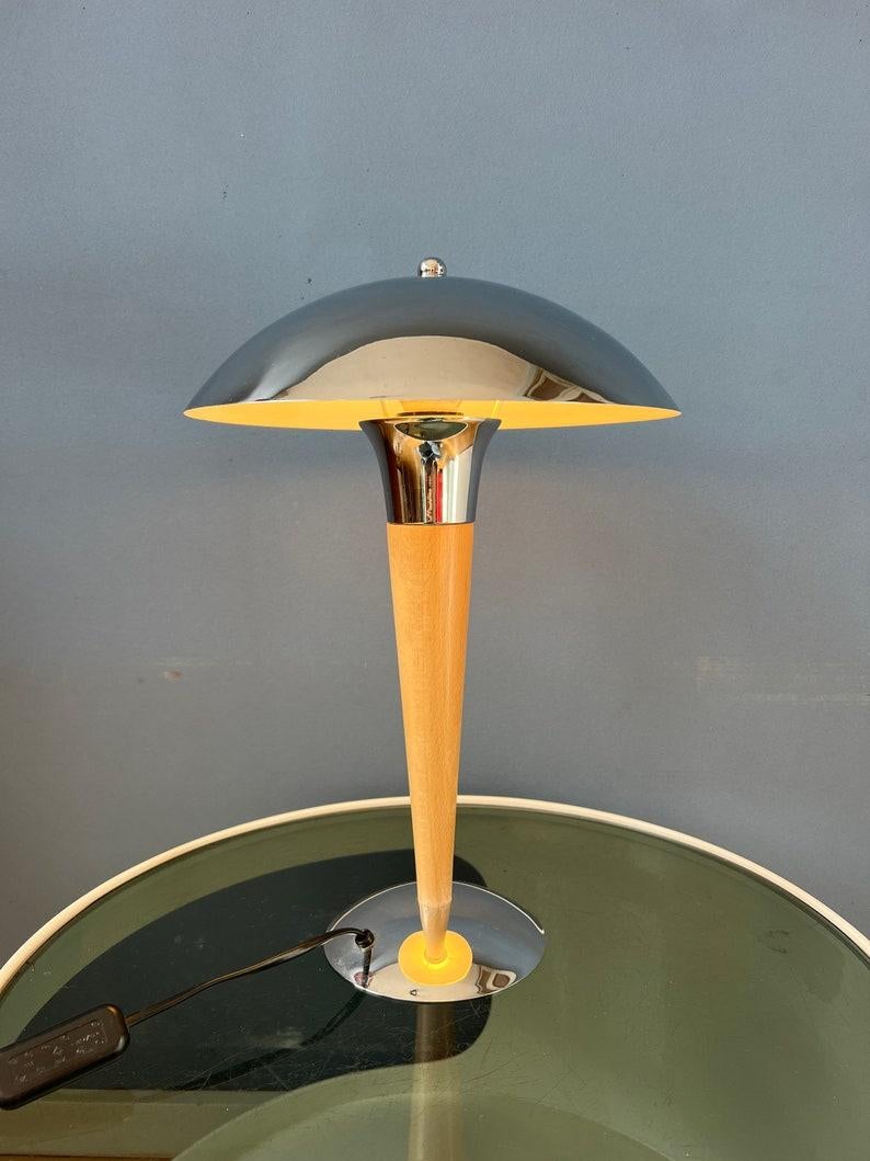 20th Century Mid Century Massive Chrome Mushroom Table Lamp, 1970s For Sale
