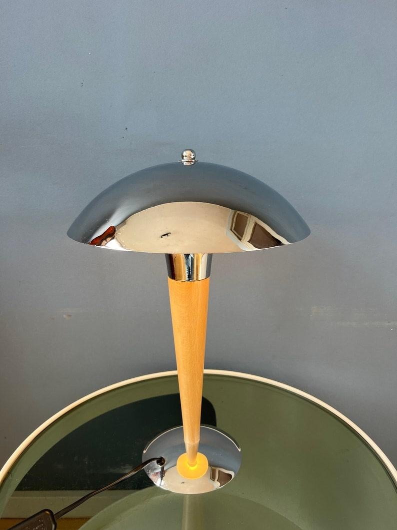 Verre Lampe de table champignon massive en chrome du milieu des années 1970 en vente