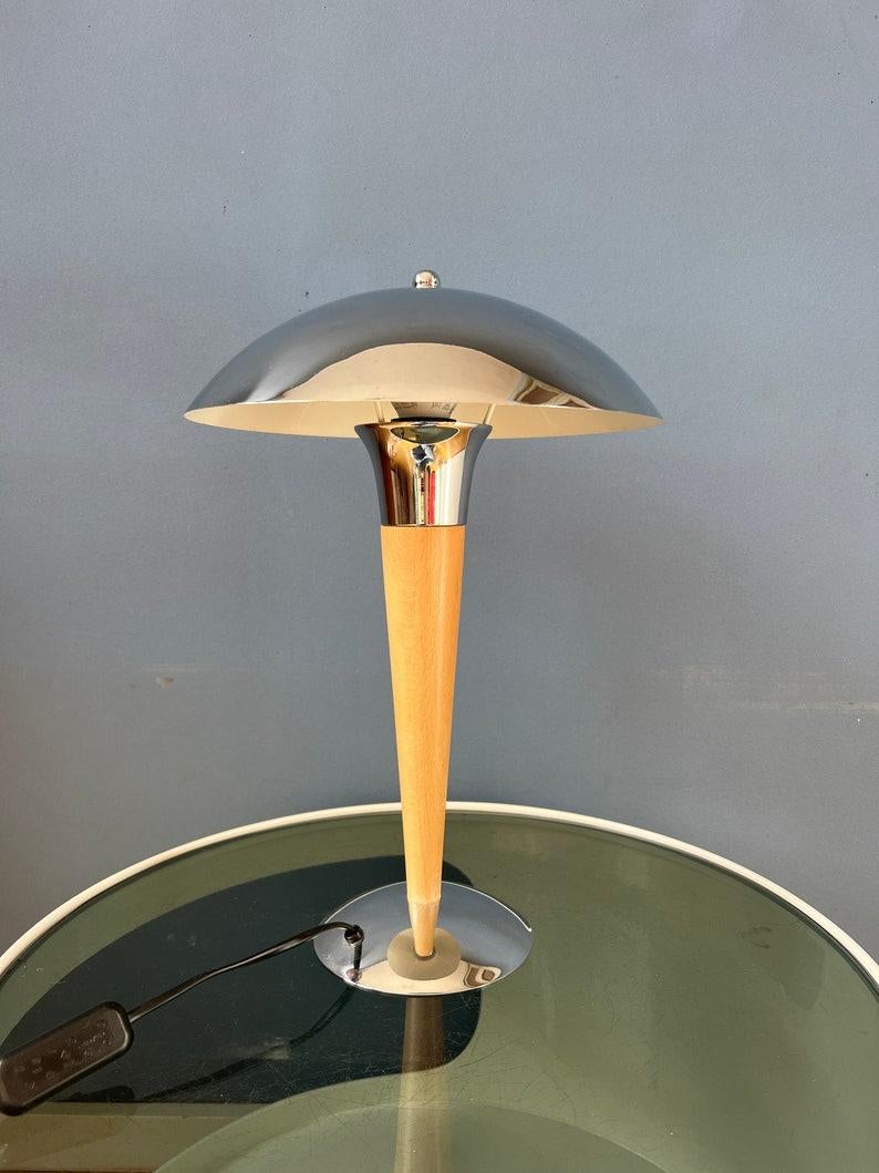 Lampe de table champignon massive en chrome du milieu des années 1970 en vente 2