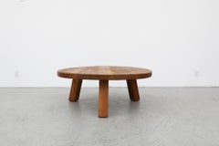 Mid Century Massive Pierre Chapo Inspired  Brutalist Round Oak Coffee Table