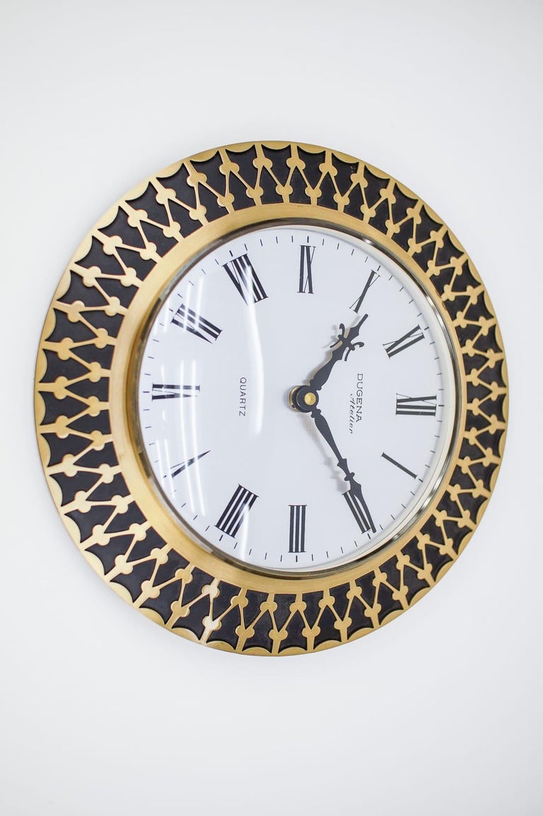 Mid-Century Massive Wall Clock in Brass by Dugena Atelier, Quartz, 1960s  Germany at 1stDibs