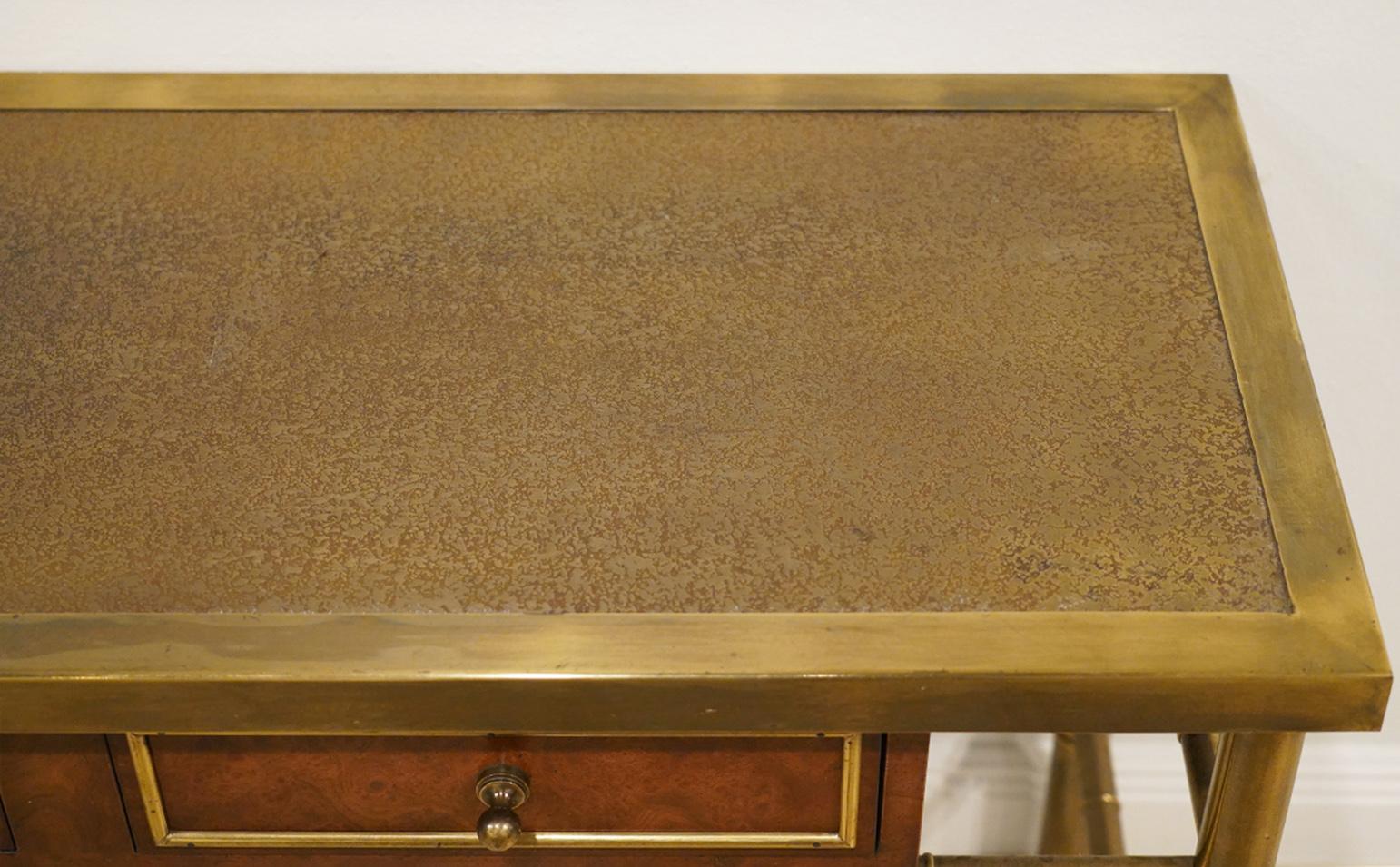 Midcentury Mastercraft Bamboo Style Brass and Burled Walnut Console Table In Good Condition In Ft. Lauderdale, FL