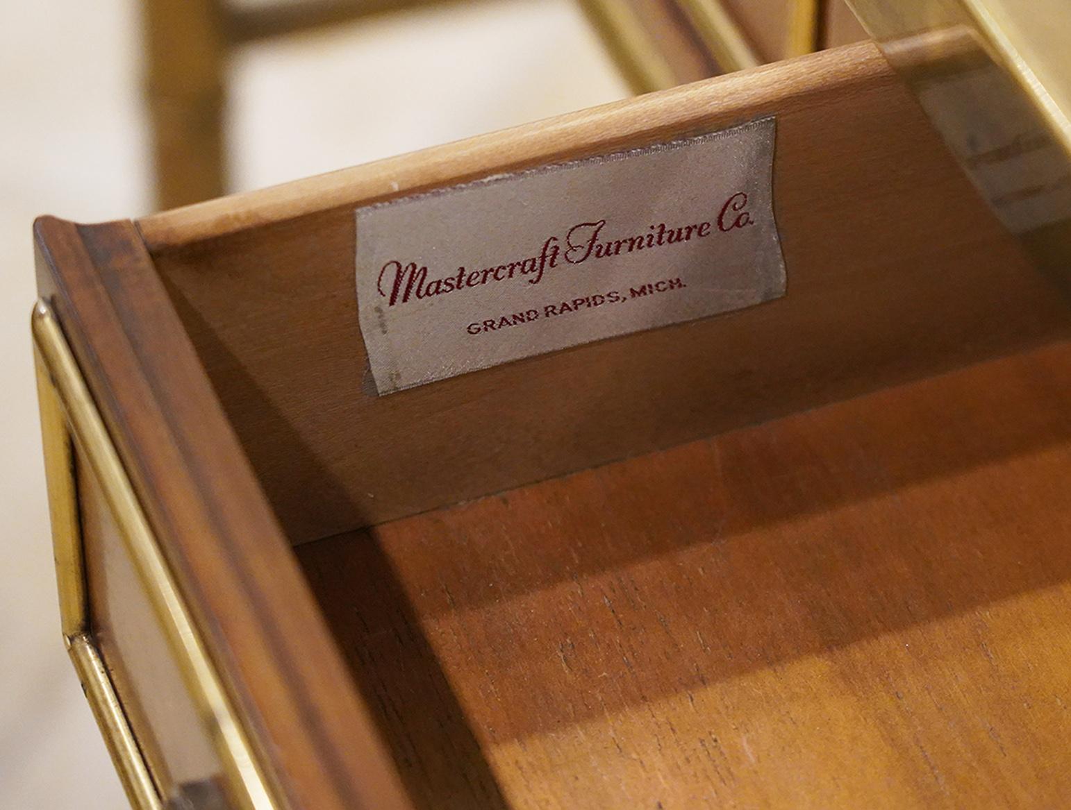 20th Century Midcentury Mastercraft Bamboo Style Brass and Burled Walnut Console Table