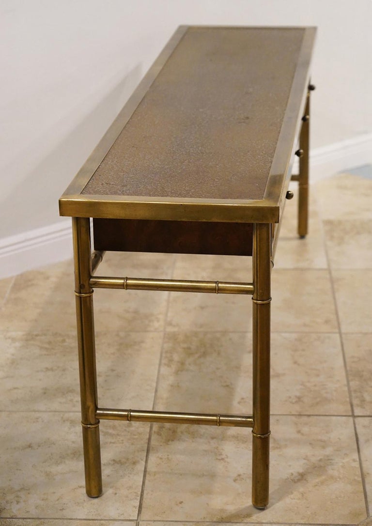 Midcentury Mastercraft Bamboo Style Brass and Burled Walnut Console ...