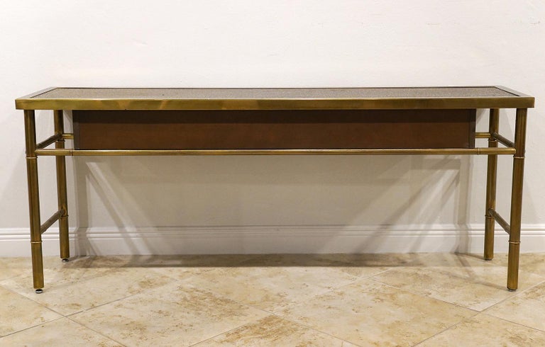 Midcentury Mastercraft Bamboo Style Brass and Burled Walnut Console ...