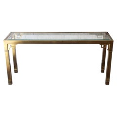 Mid Century Mastercraft Brass and Glass Console Table, Greek Key Motif