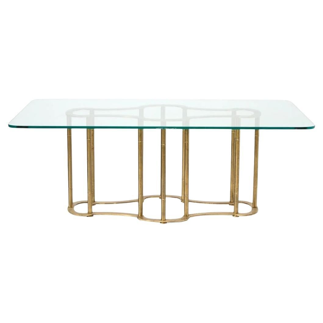 Mid Century Mastercraft Brass and Glass Dining Table With Faux Bamboo Base