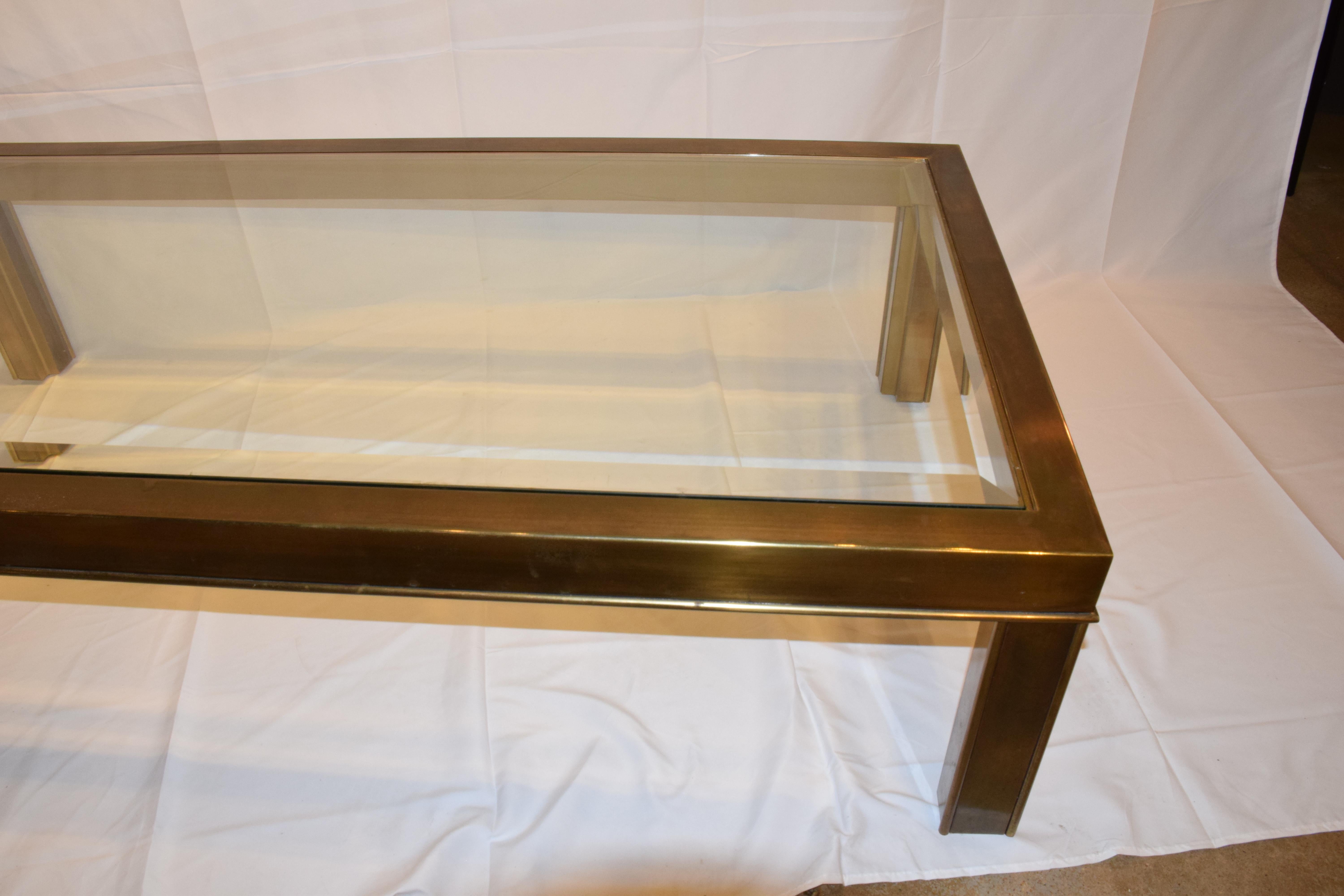 Midcentury Mastercraft Brass Coffee Table with Original Beveled Glass In Good Condition In Houston, TX