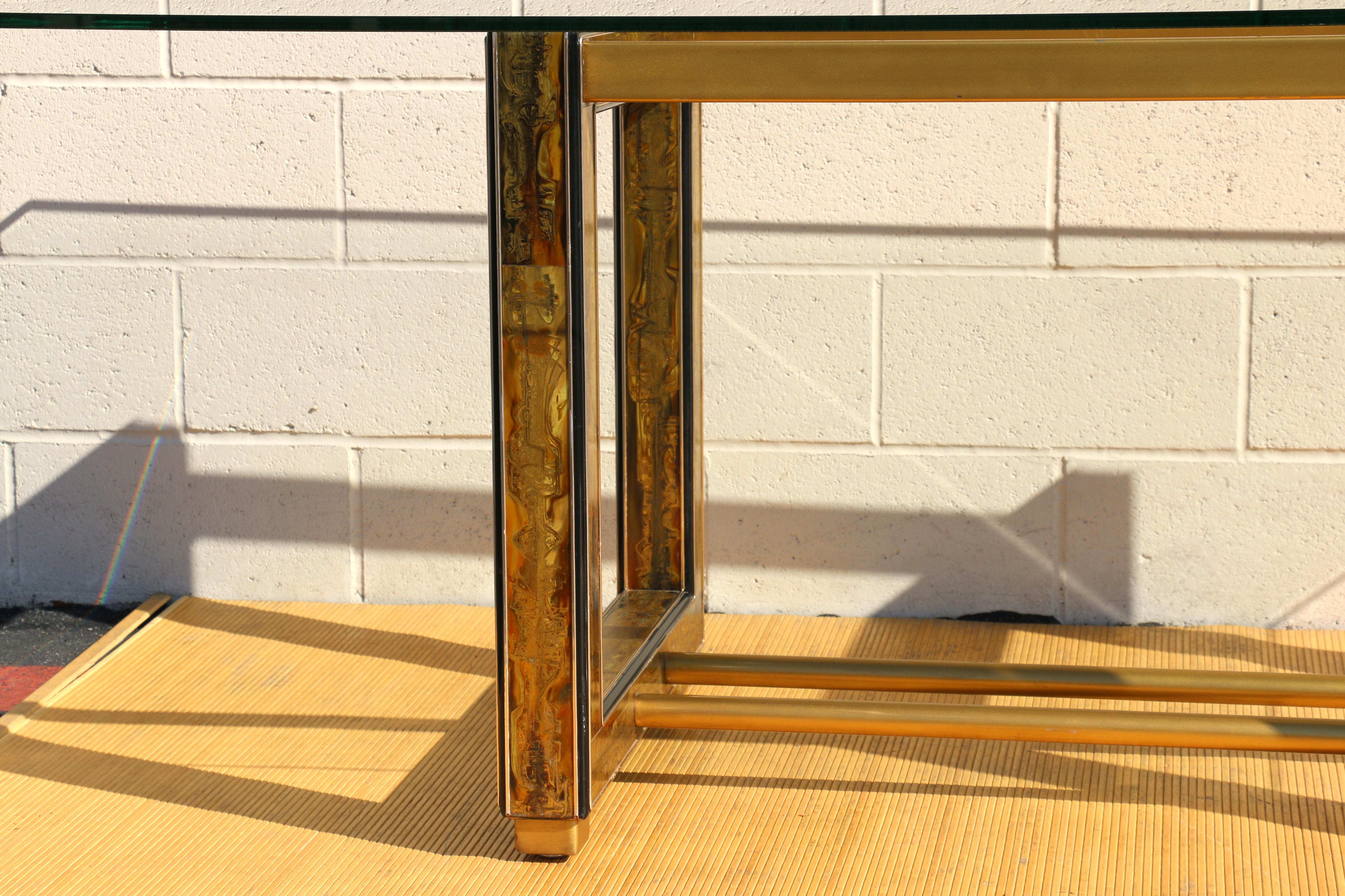 Table de salle à manger en laiton Mastercrafters by Bernhard Rohne, années 1970 en vente 3