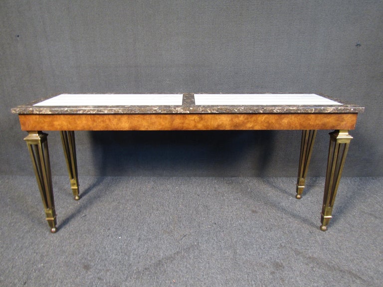 Mid-Century Modern Mid-Century Mastercraft Console Table in Marble and Burl For Sale