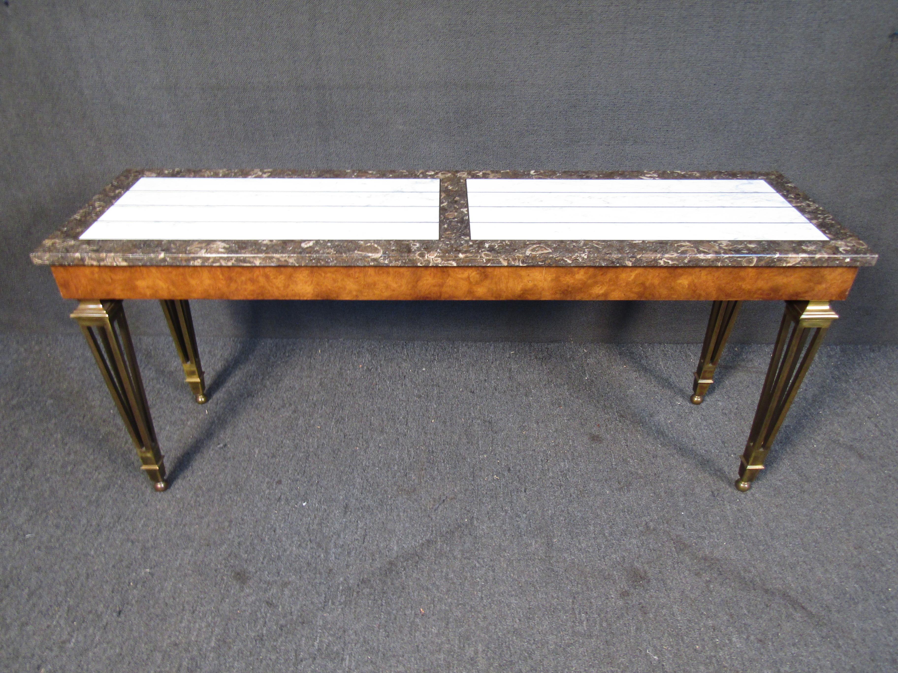 American Mid-Century Mastercraft Console Table in Marble and Burl
