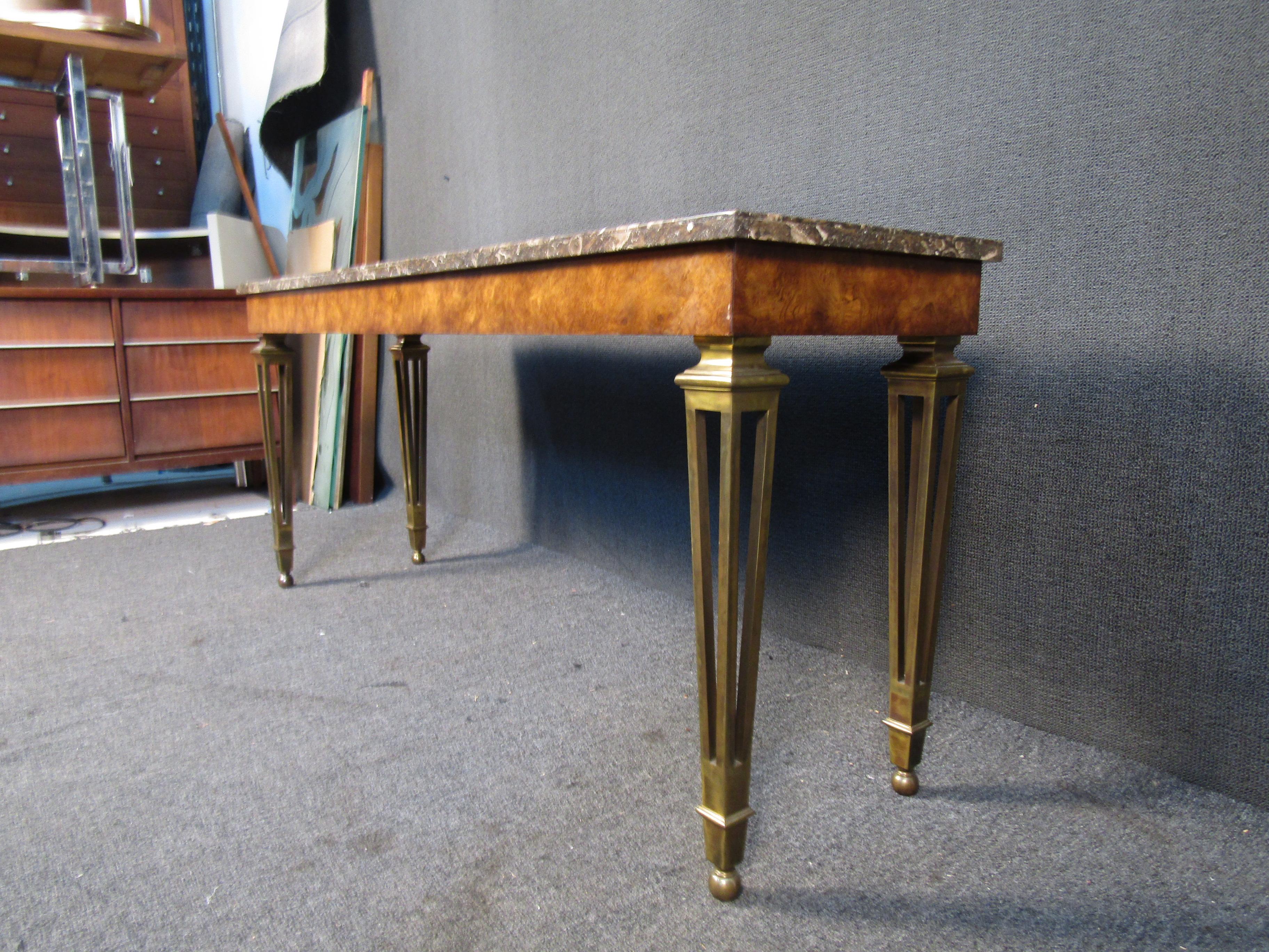 Mid-Century Mastercraft Console Table in Marble and Burl In Good Condition In Brooklyn, NY