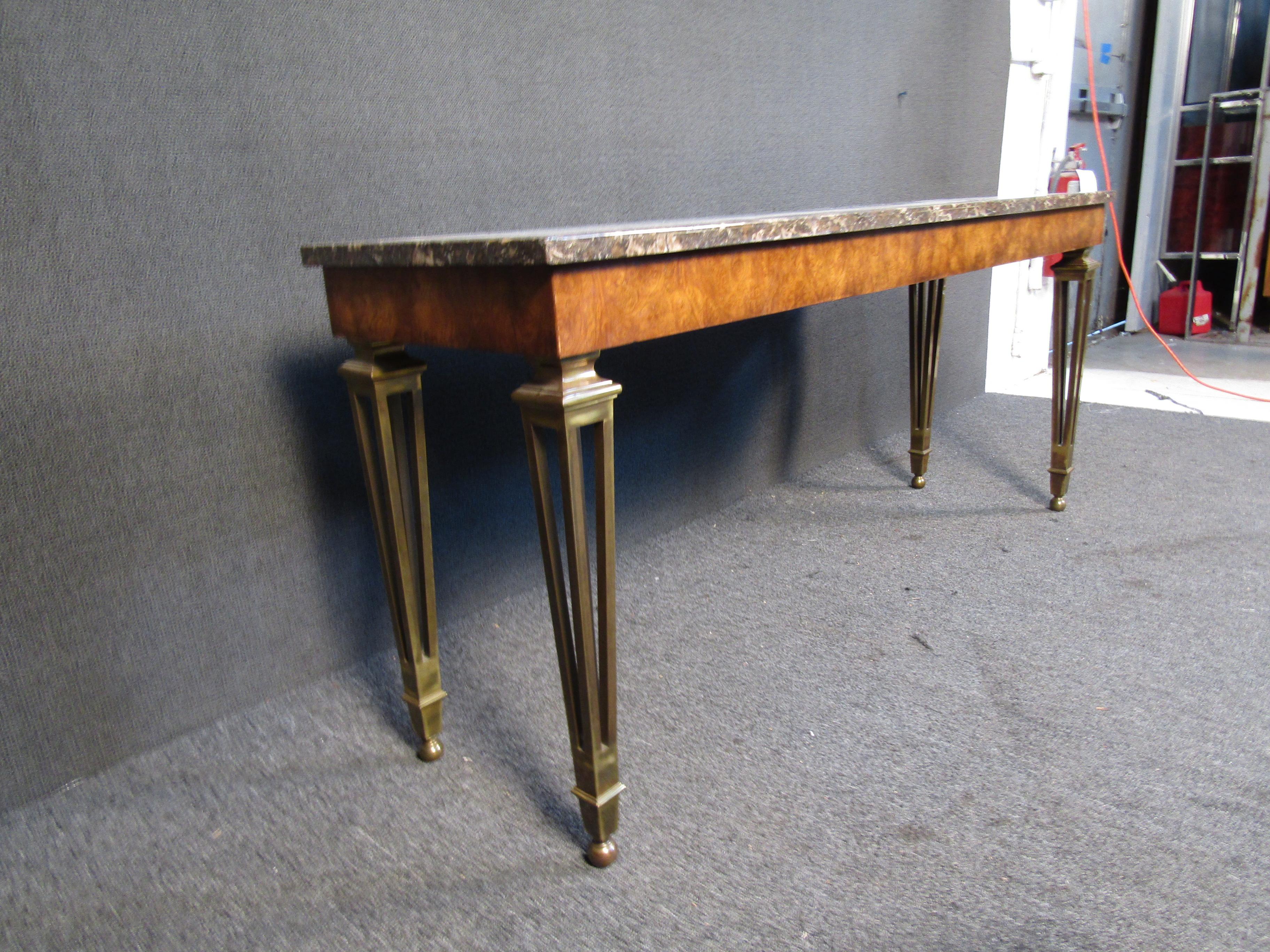 20th Century Mid-Century Mastercraft Console Table in Marble and Burl