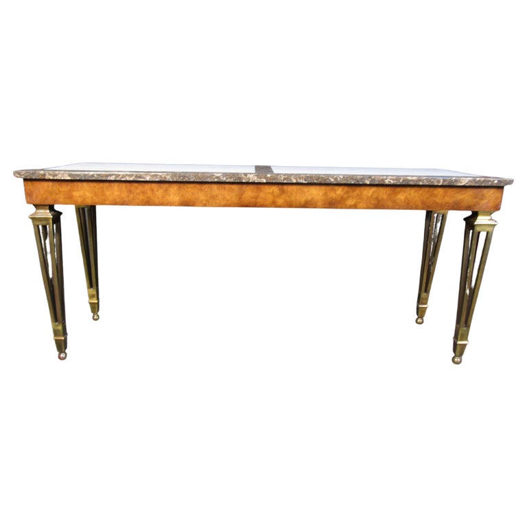 Mid-Century Mastercraft Console Table in Marble and Burl For Sale