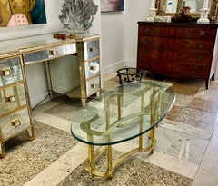 Mid-Century Mastercraft Solid Brass Racetrack Coffee Table with Oval Glass Top