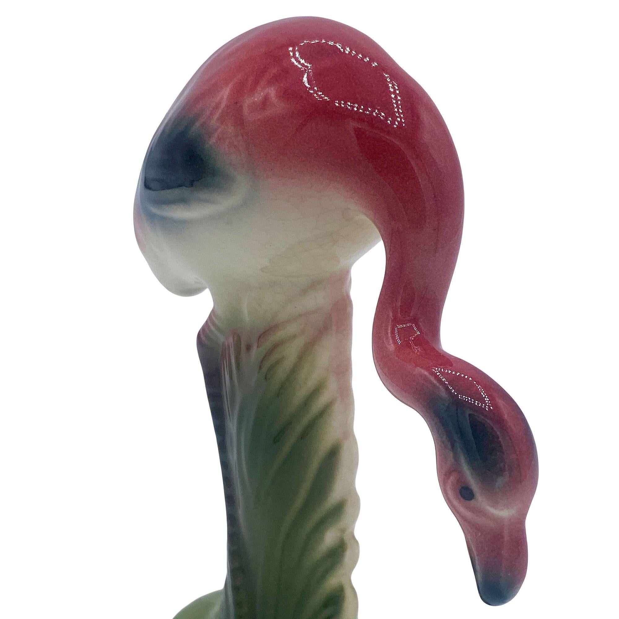 Mid-century Matching Miniature Pink Flamingo Ceramic Tabletop Figure Statues For Sale 4
