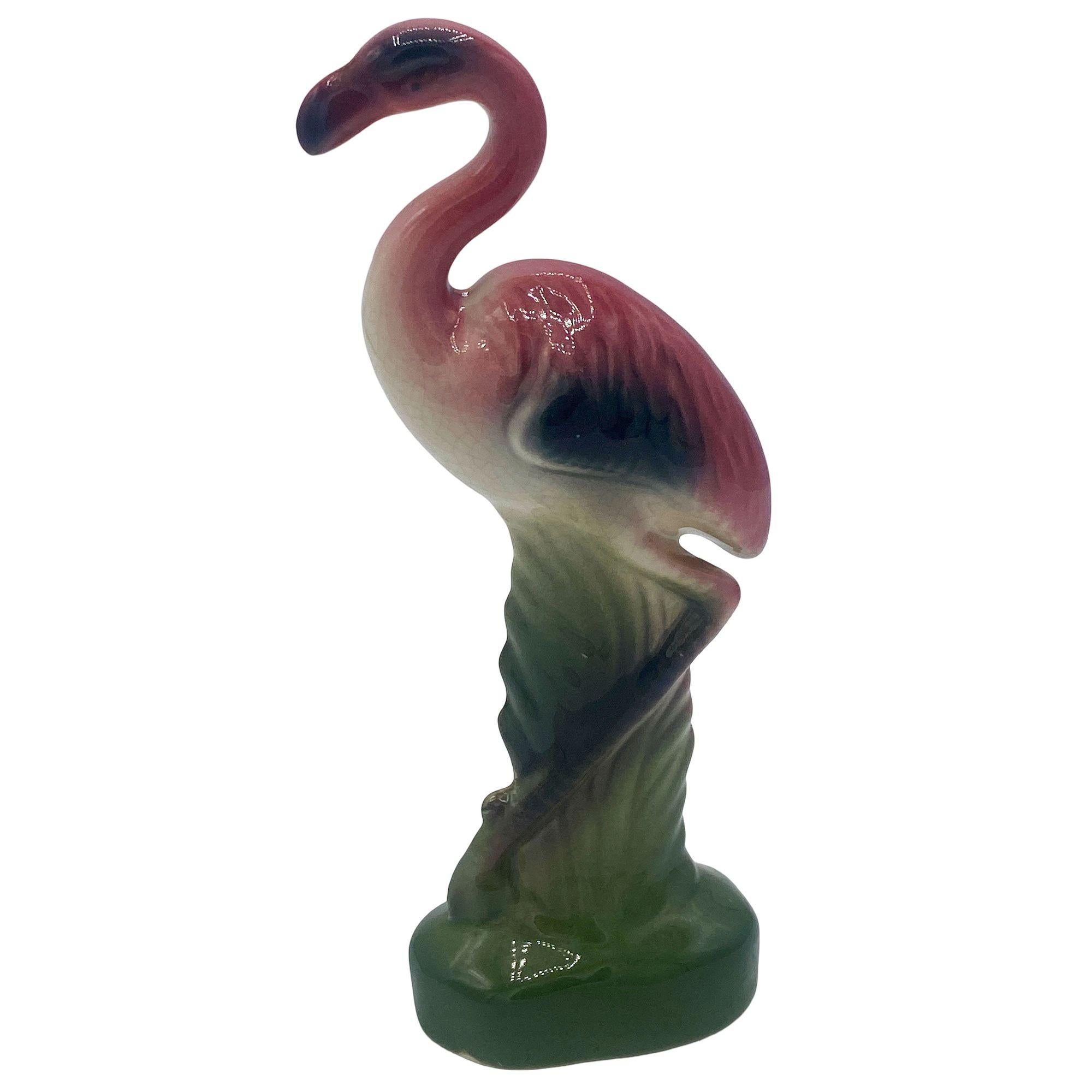 Mid-Century Modern Mid-century Matching Miniature Pink Flamingo Ceramic Tabletop Figure Statues For Sale
