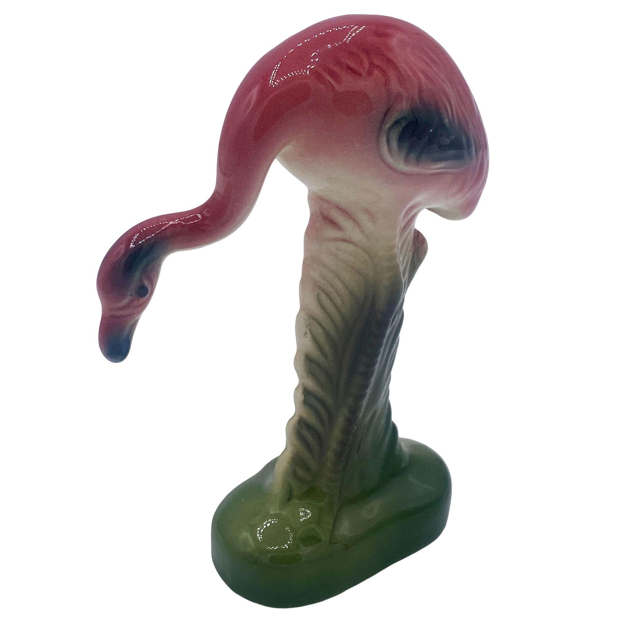 Mid-century Matching Miniature Pink Flamingo Ceramic Tabletop Figure Statues For Sale 1