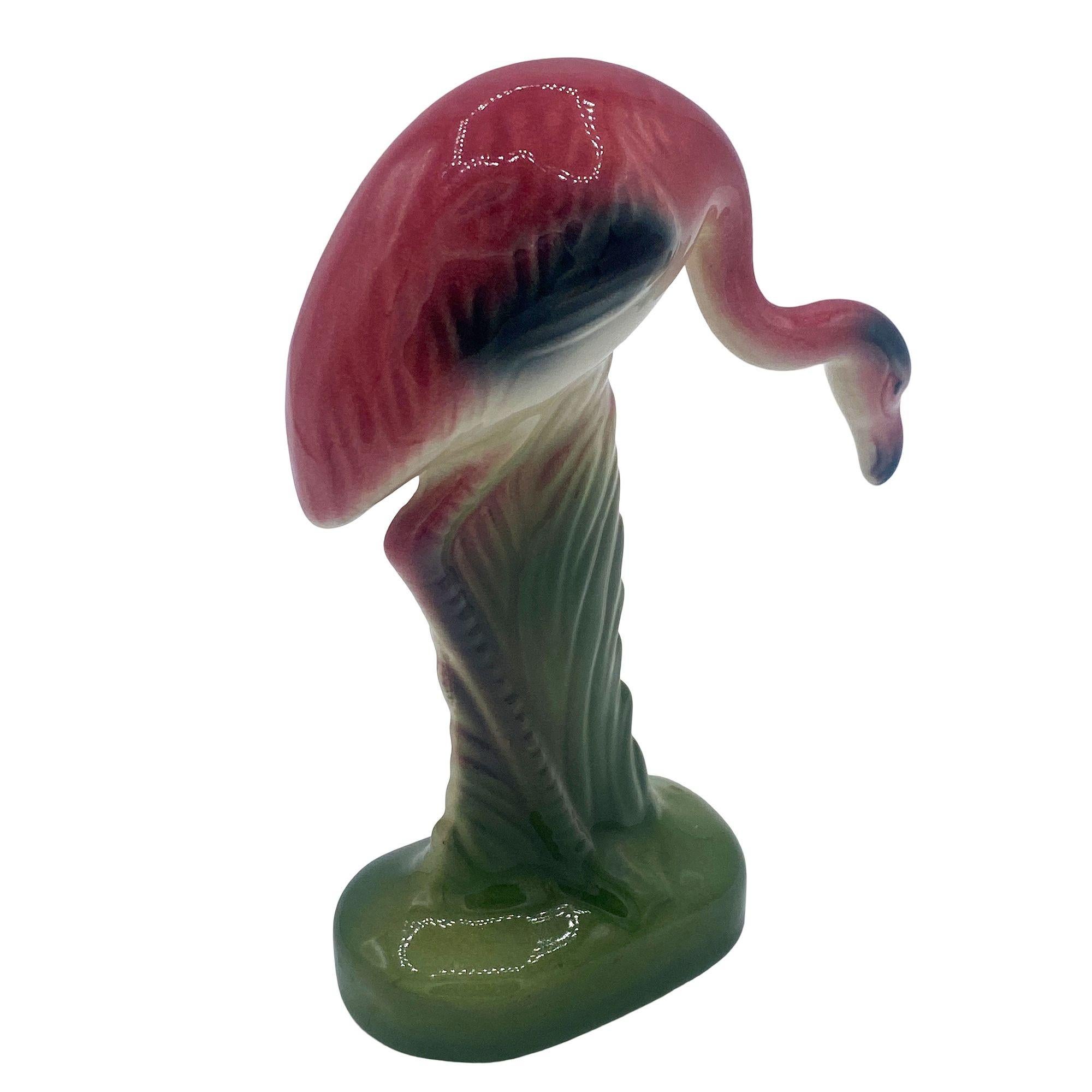 Mid-century Matching Miniature Pink Flamingo Ceramic Tabletop Figure Statues For Sale 3