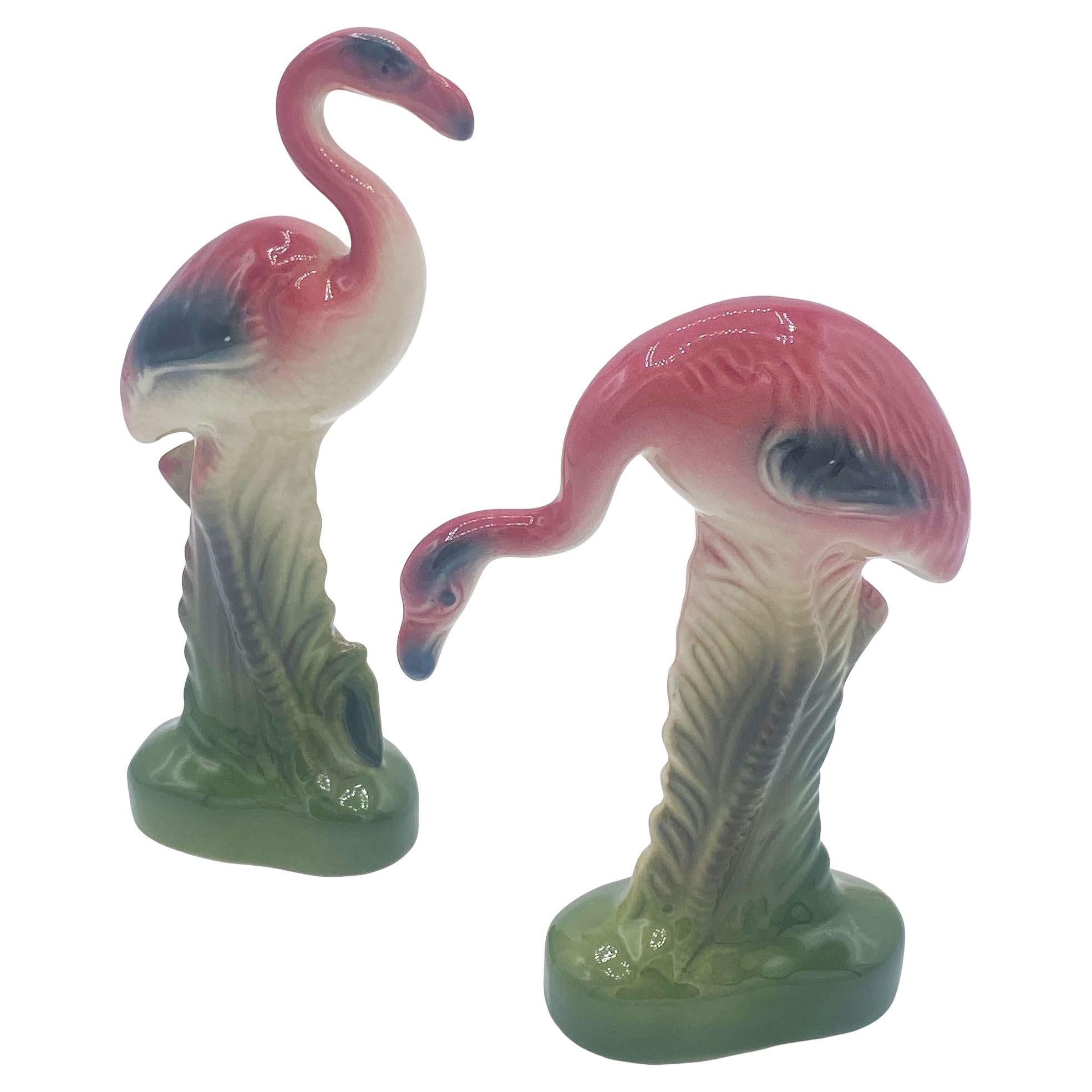Mid-century Matching Miniatur Rosa Flamingo Keramik Tischplatte Figur Statuen