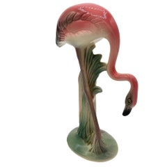 Mid-century Matching Pink Flamingo Ceramic Tabletop Vase Set By Brad Keeler