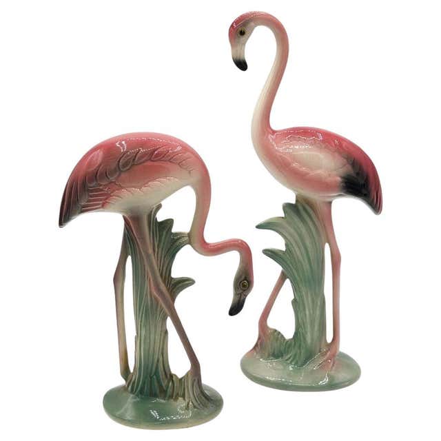 Matching Mid-century Pink Flamingo Ceramic Tabletop Statue Set By Brad ...