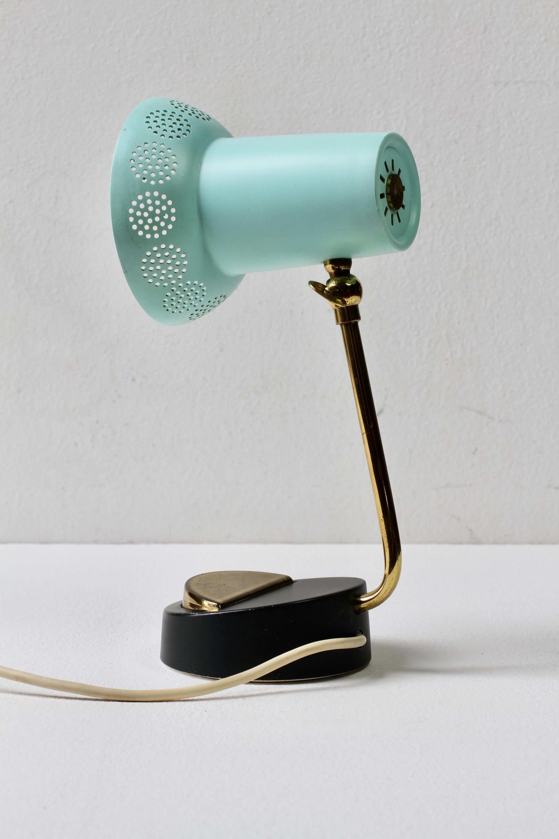 German Mid-Century Matégot Style 1950s Perforated Metal Shade Table Lamp or Desk Light