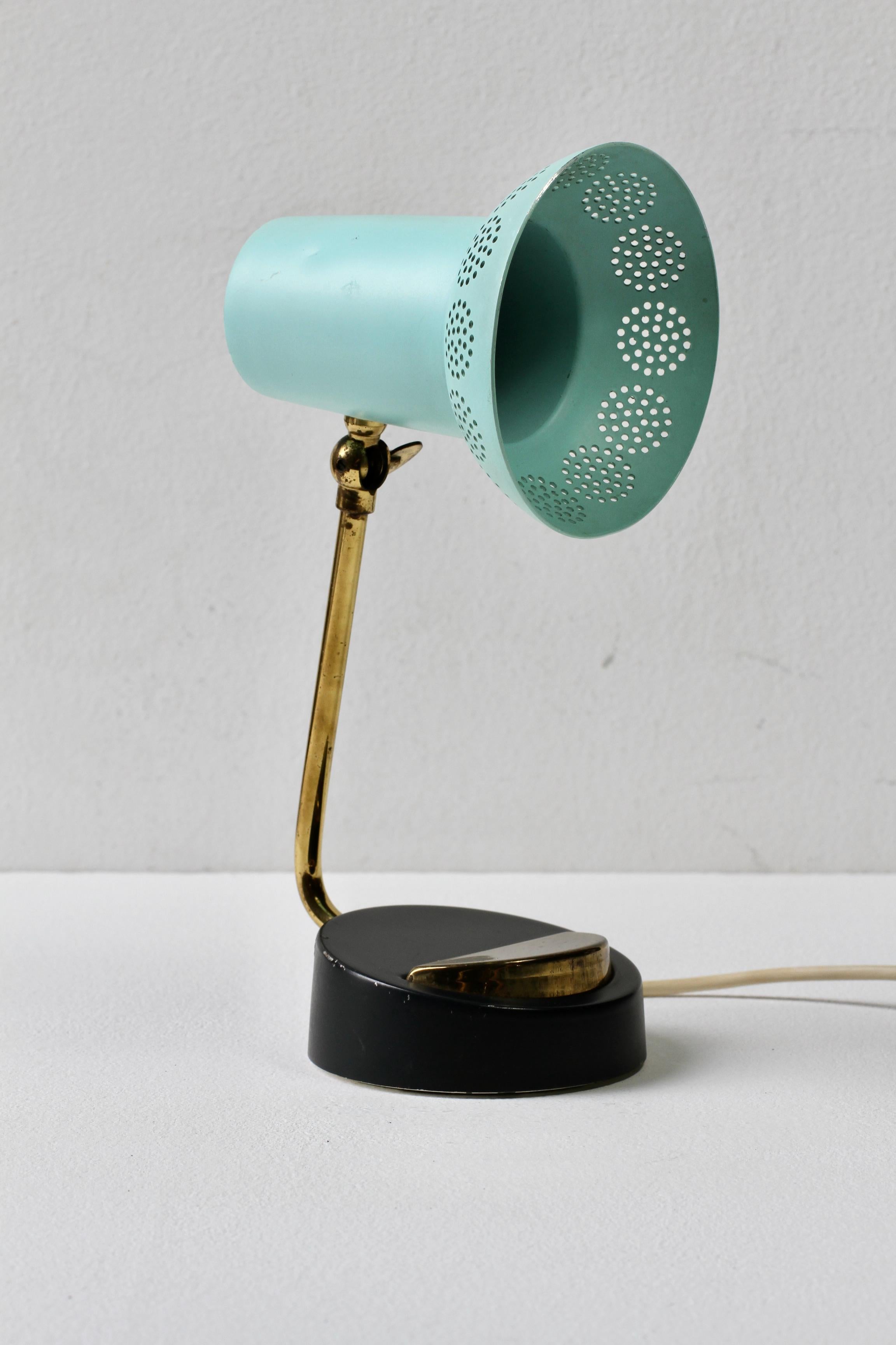 Aluminum Mid-Century Matégot Style 1950s Perforated Metal Shade Table Lamp or Desk Light