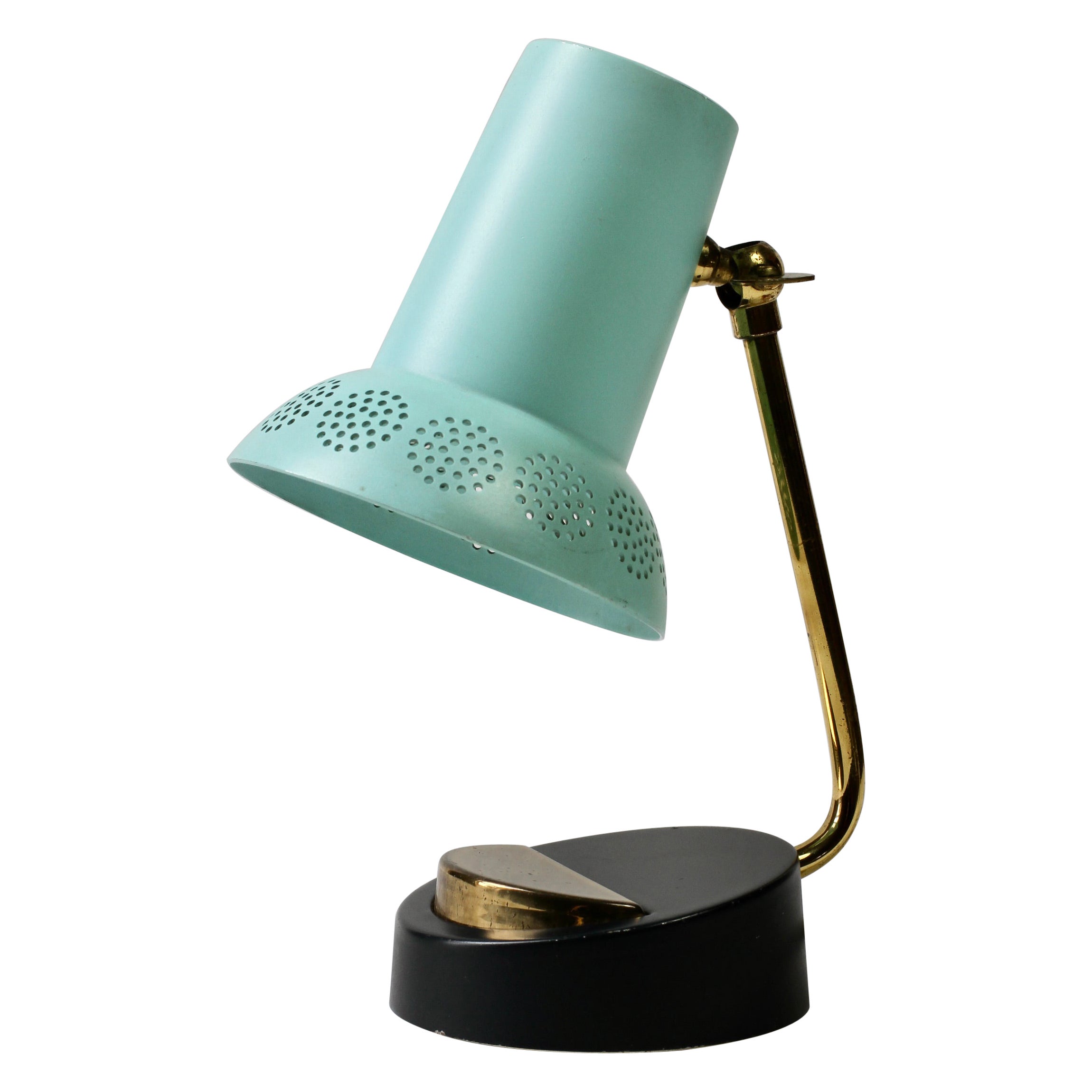 Mid-Century Matégot Style 1950s Perforated Metal Shade Table Lamp or Desk Light