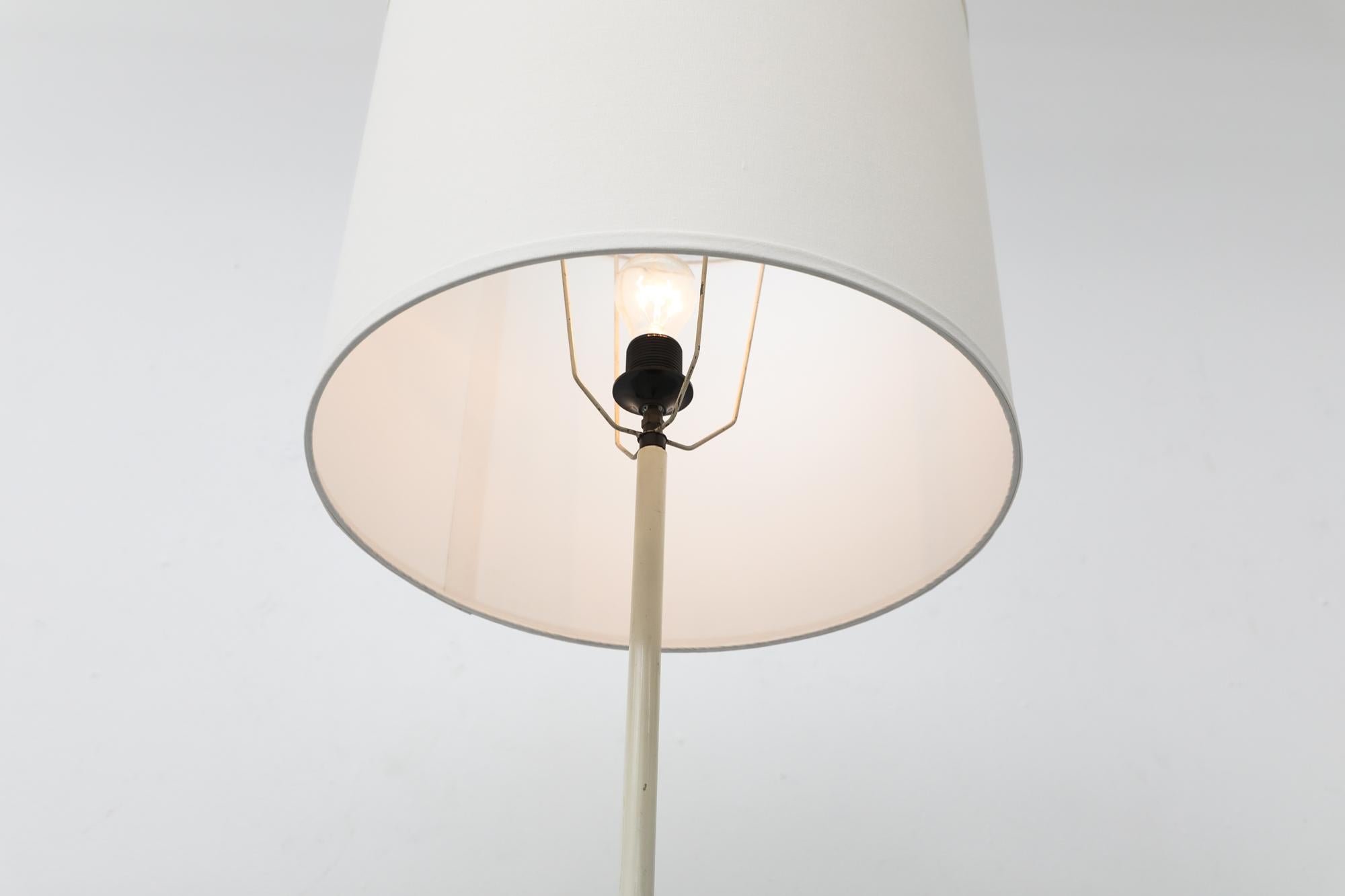 Mid-Century White Mategot Style Floor Lamp w/ Black Tripod Base & Linen Shade For Sale 1