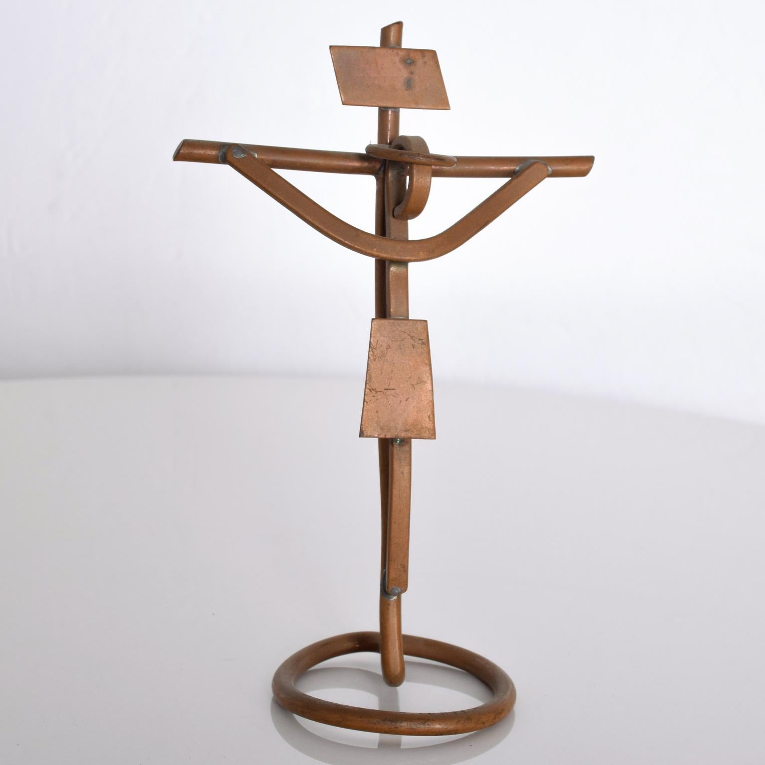 Midcentury Mathias Goertiz Cross Sculpture, Copper Silver In Good Condition In Chula Vista, CA