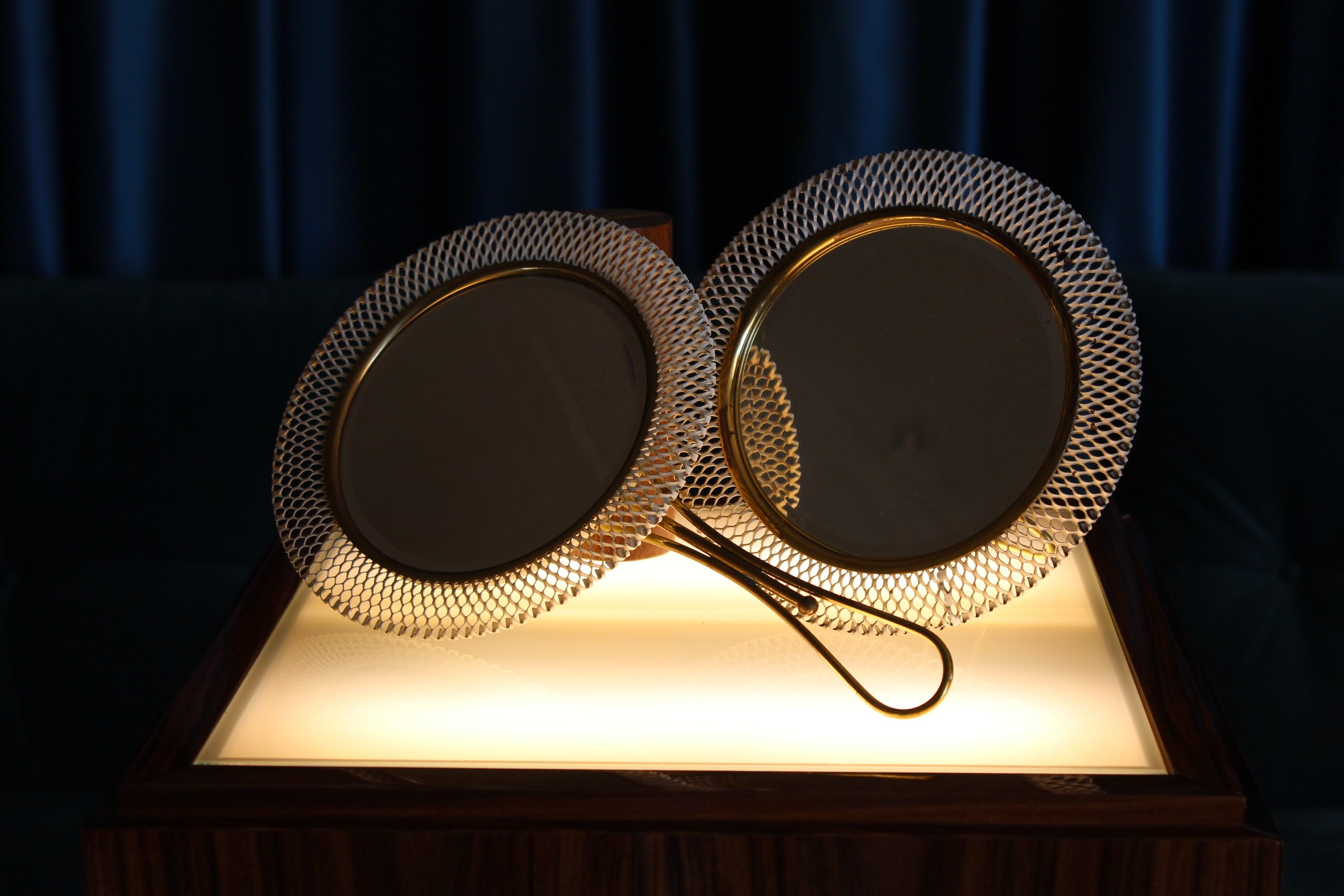 Mid-century Mathieu Matégot Metal and Acrylic Mother Pearl Vanity Mirrors, 1950 In Good Condition In Matosinhos, PT