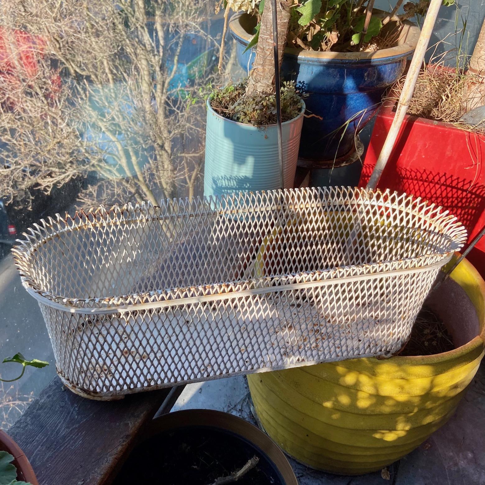 Mid Century Mathieu Mategot oval planter, white metal mesh, circa 1950's In Fair Condition For Sale In London, GB