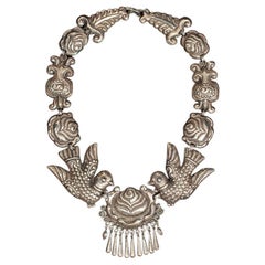 Vintage Mid-Century Matl Silver Necklace by Ricardo Salas, Mexico City