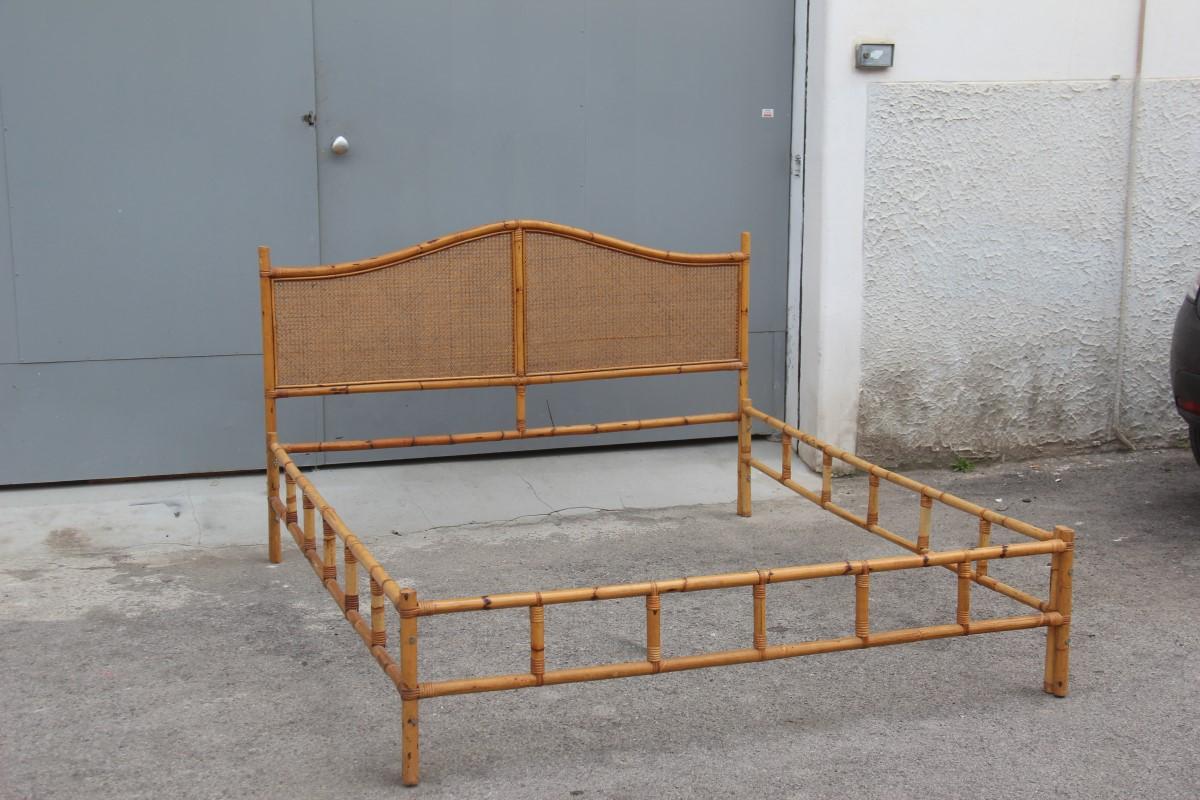 Midcentury Matrimonial Bed in Bamboo and Vienna Straw Italian Design 1950s For Sale 2