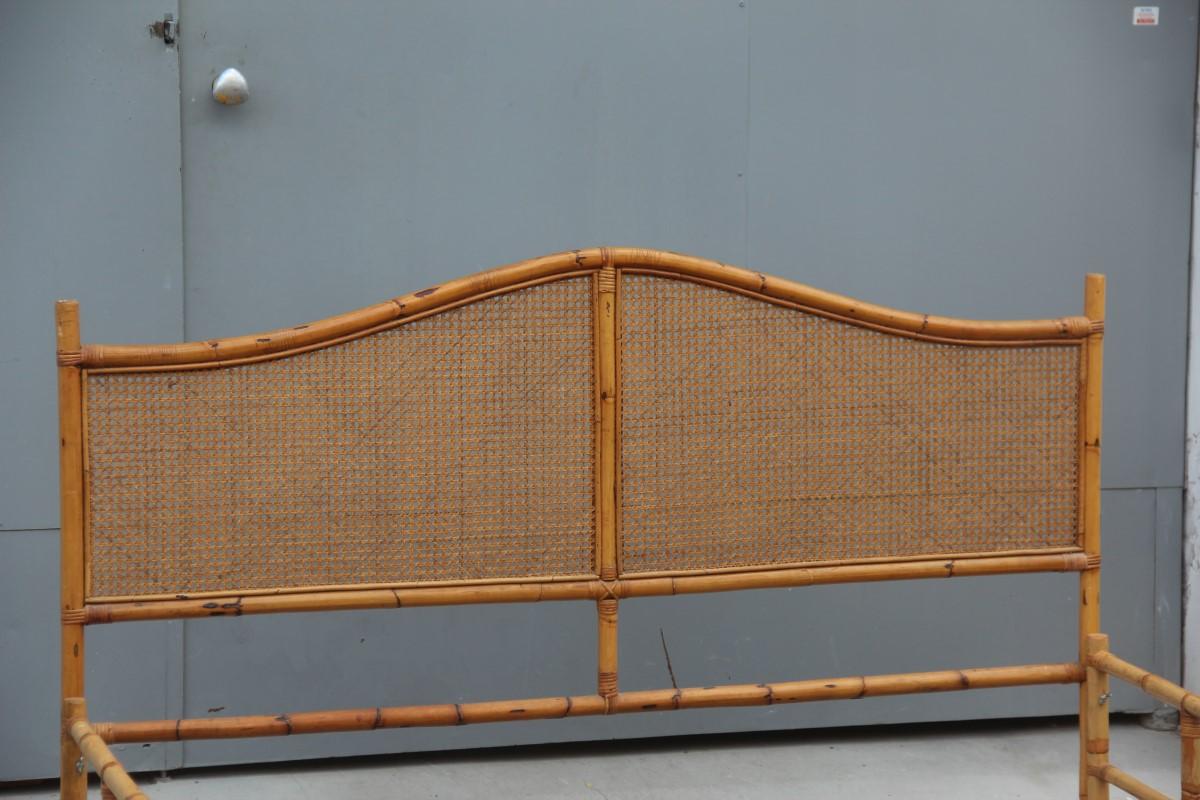Midcentury Matrimonial Bed in Bamboo and Vienna Straw Italian Design 1950s For Sale 3