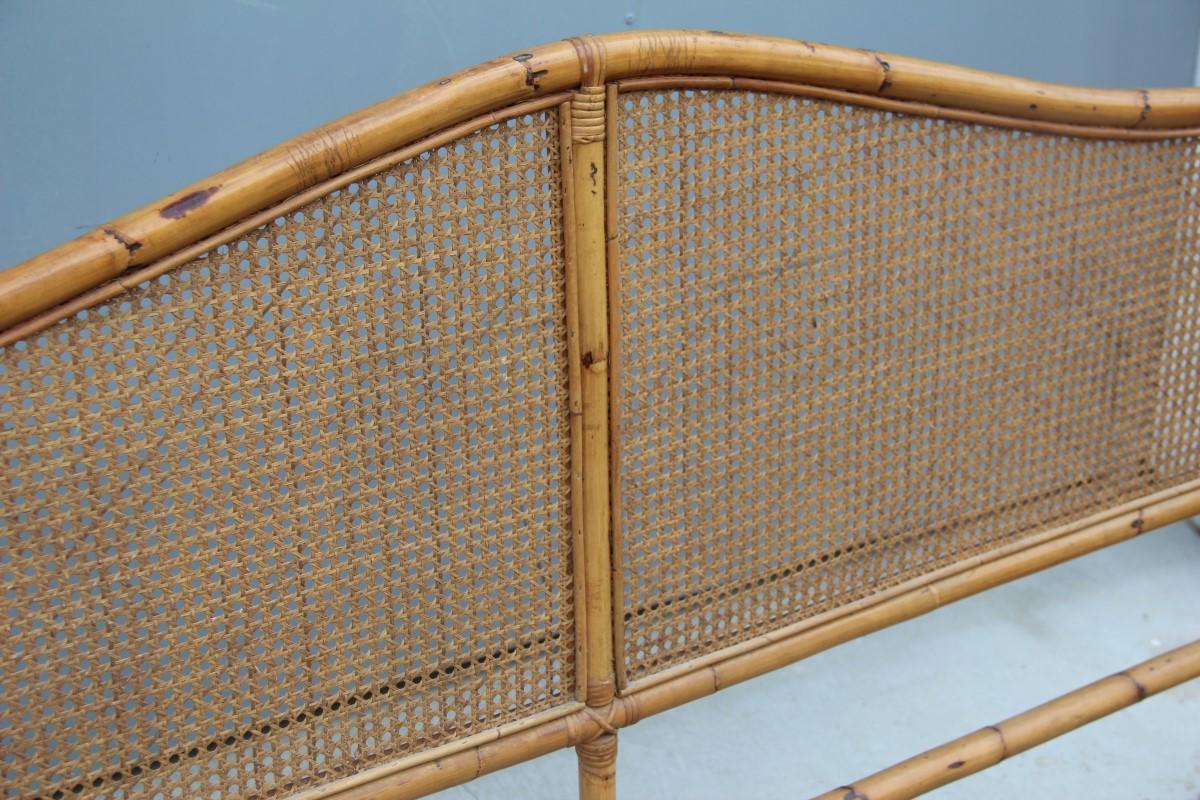 Midcentury Matrimonial Bed in Bamboo and Vienna Straw Italian Design 1950s For Sale 4