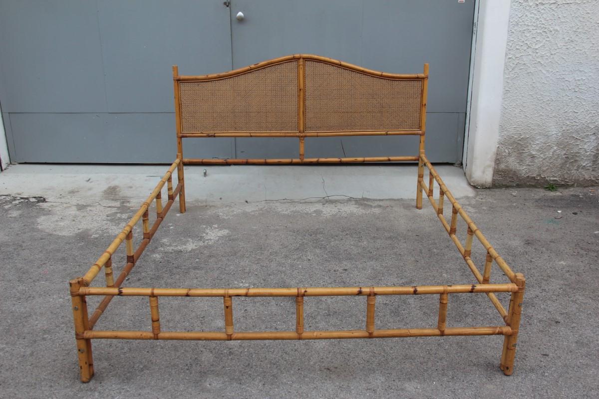 Midcentury Matrimonial Bed in Bamboo and Vienna Straw Italian Design 1950s For Sale 5