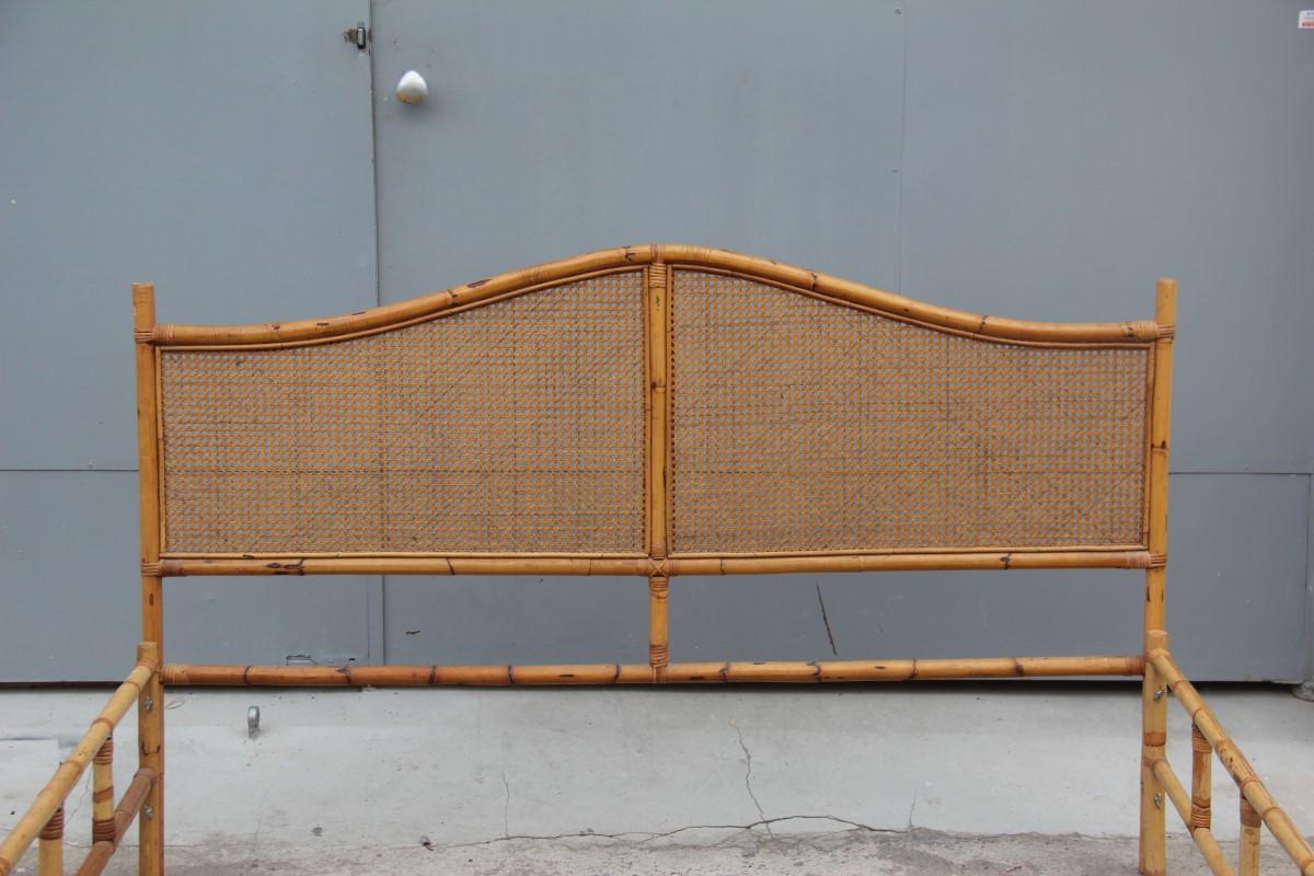 Midcentury Matrimonial Bed in Bamboo and Vienna Straw Italian Design 1950s For Sale 6