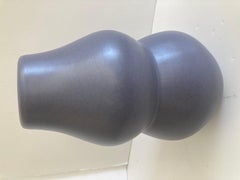 Mid Century Matte Charcoal Glazed Ceramic Gourd Vase