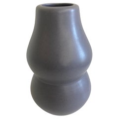Mid Century Matte Charcoal Glazed Ceramic Gourd Vase